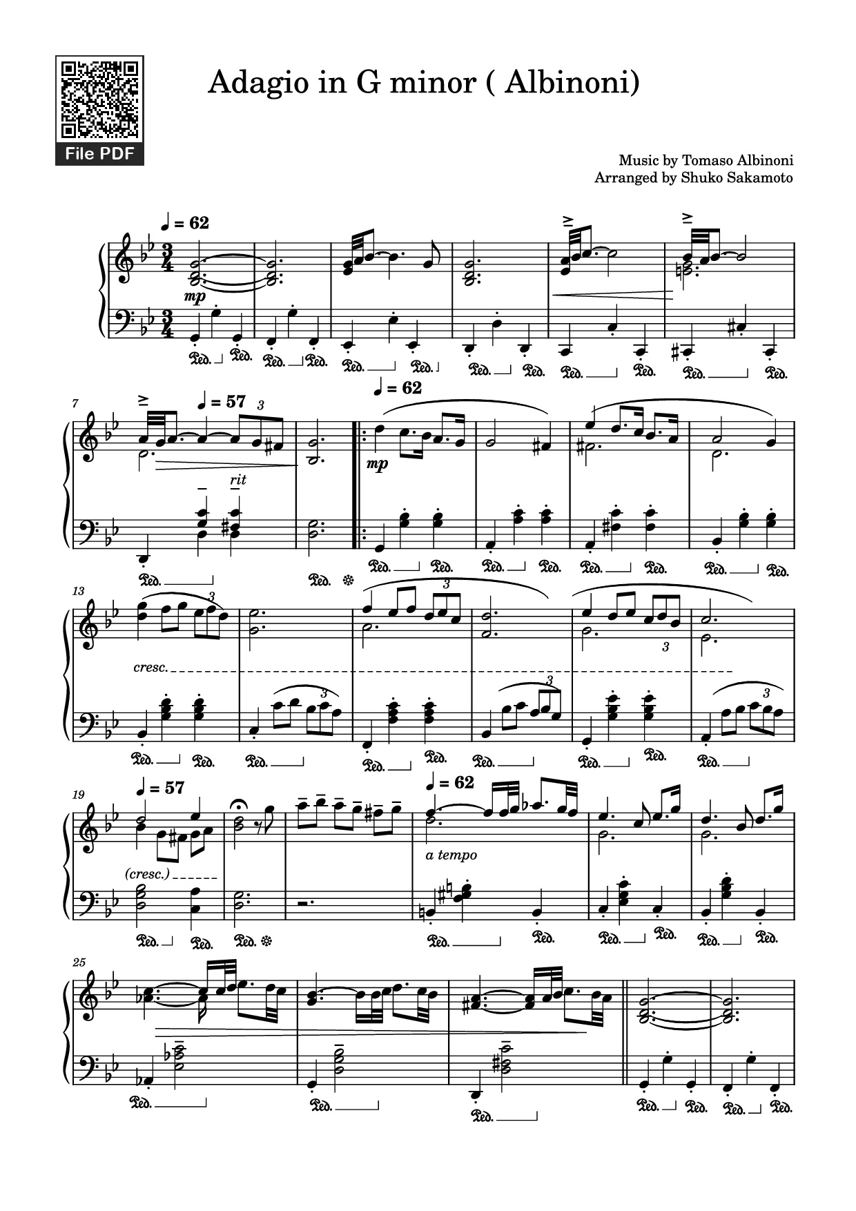 Sheet nhạc PDF bài Adagio in G minor ( Albinoni) Piano