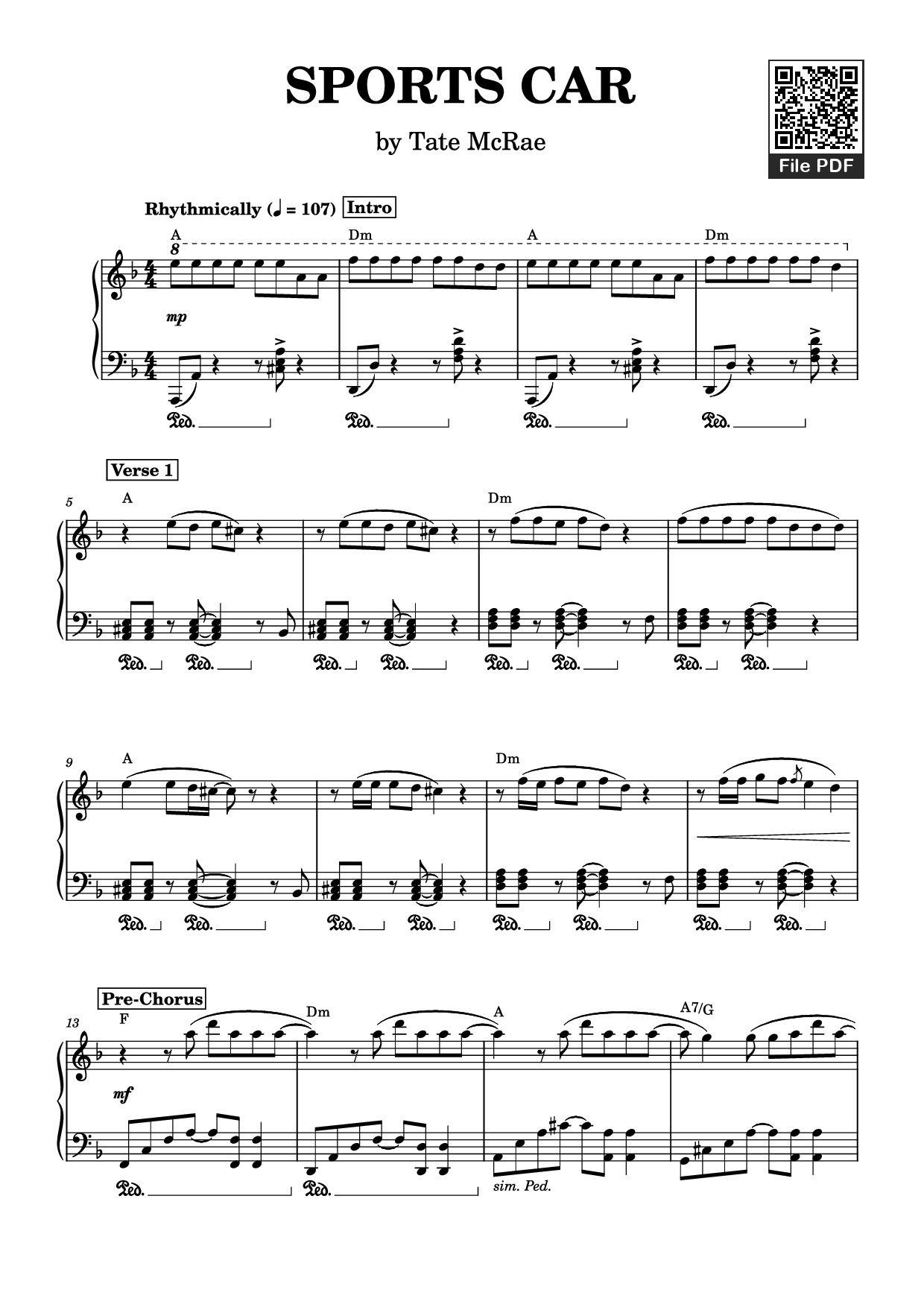 Trang 1 của Sheet nhạc PDF Piano bài hát SPORTS CAR Piano - Tate McRae