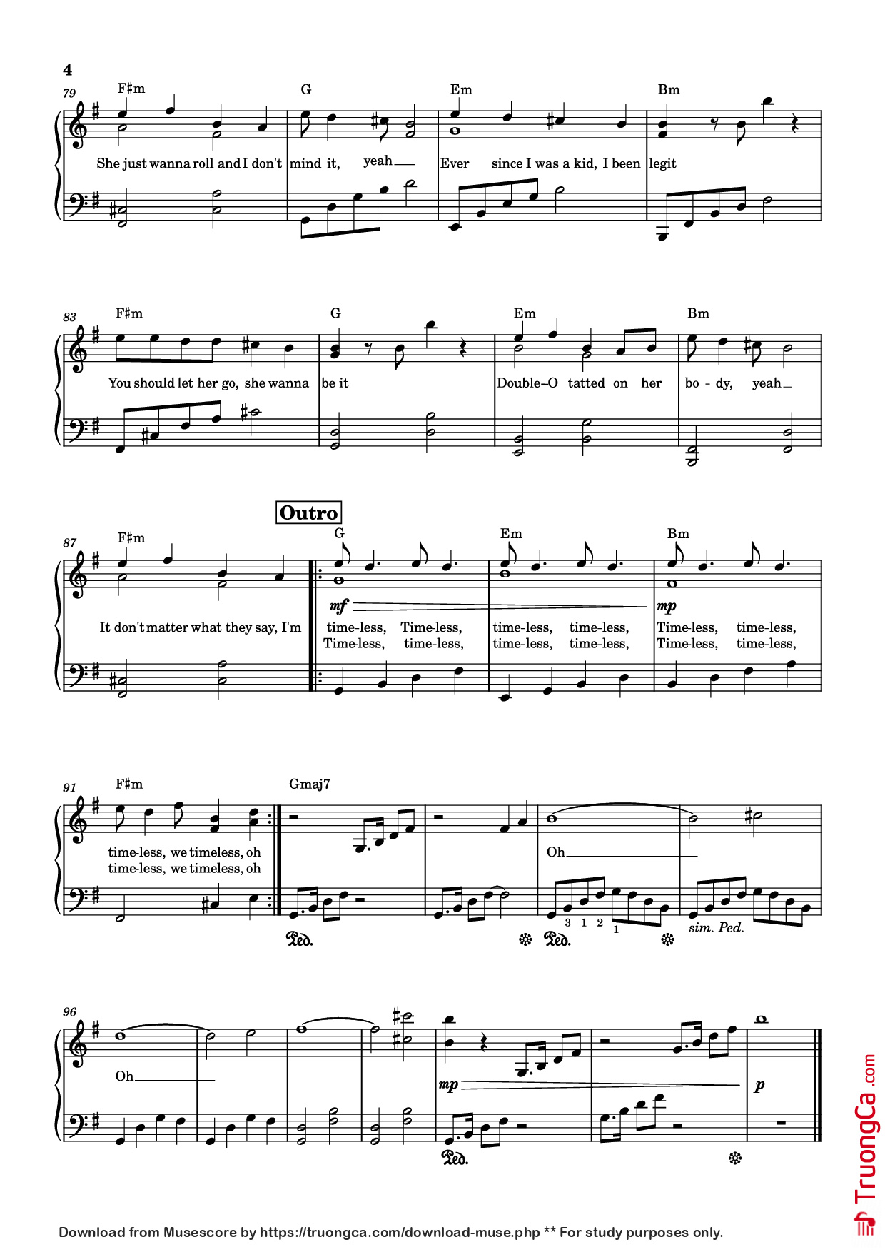 Trang 4 của Sheet nhạc PDF Piano bài hát Timeless Piano - The Weeknd