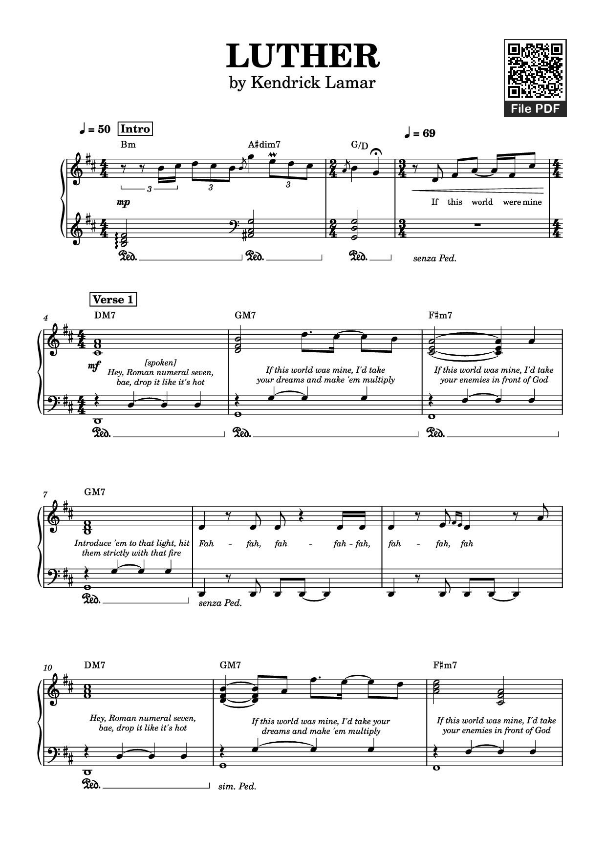Trang 1 của Sheet nhạc PDF Piano bài hát LUTHER Piano - Kendrick Lamar