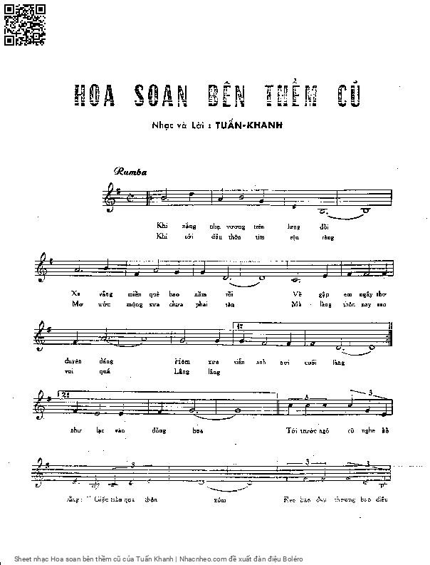 Trang 1 của Sheet nhạc PDF bài hát Hoa soan bên thềm cũ - Tuấn Khanh, Khi nắng  nhẹ vương trên  lưng đồi. Xa vắng  miền quê bao  năm rồi Về gặp  em ngây thơ duyên  dáng