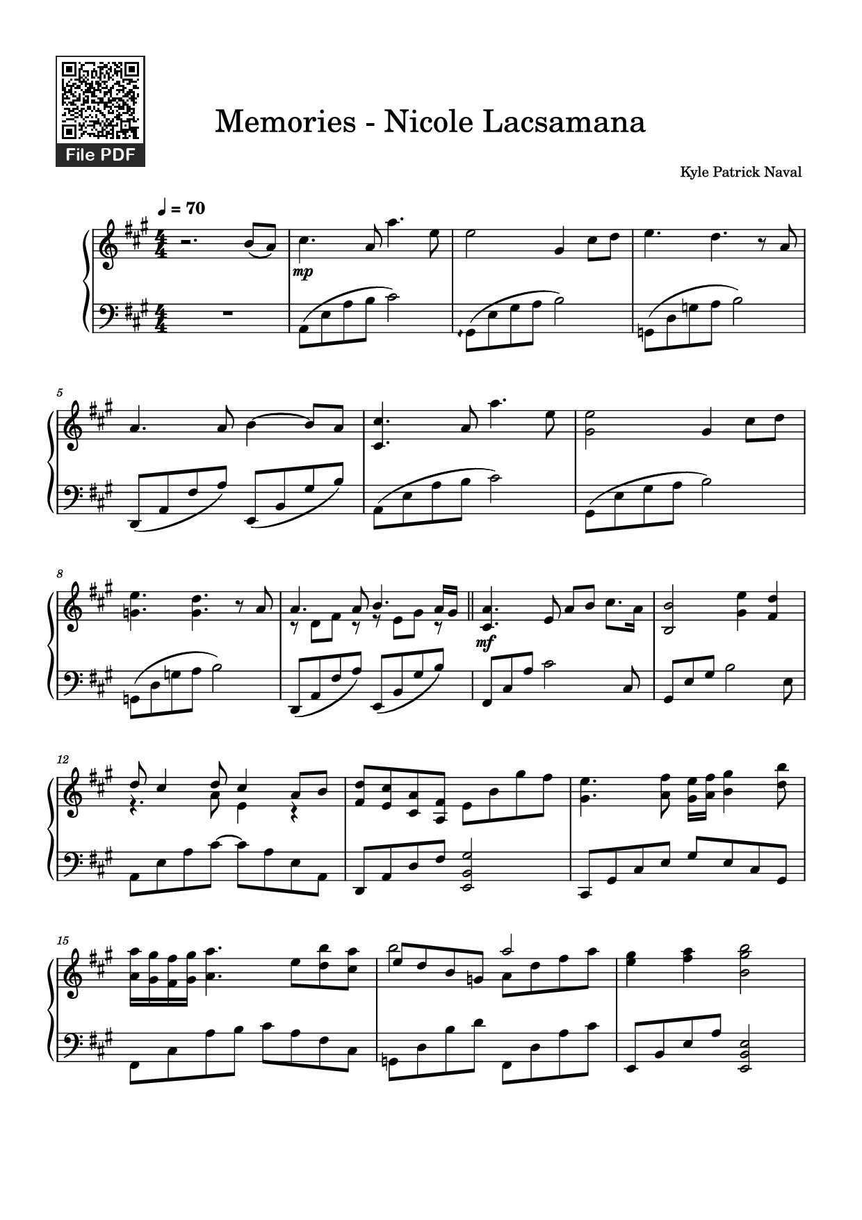 Sheet nhạc PDF bài Memories - Nicole Lacsamana Piano
