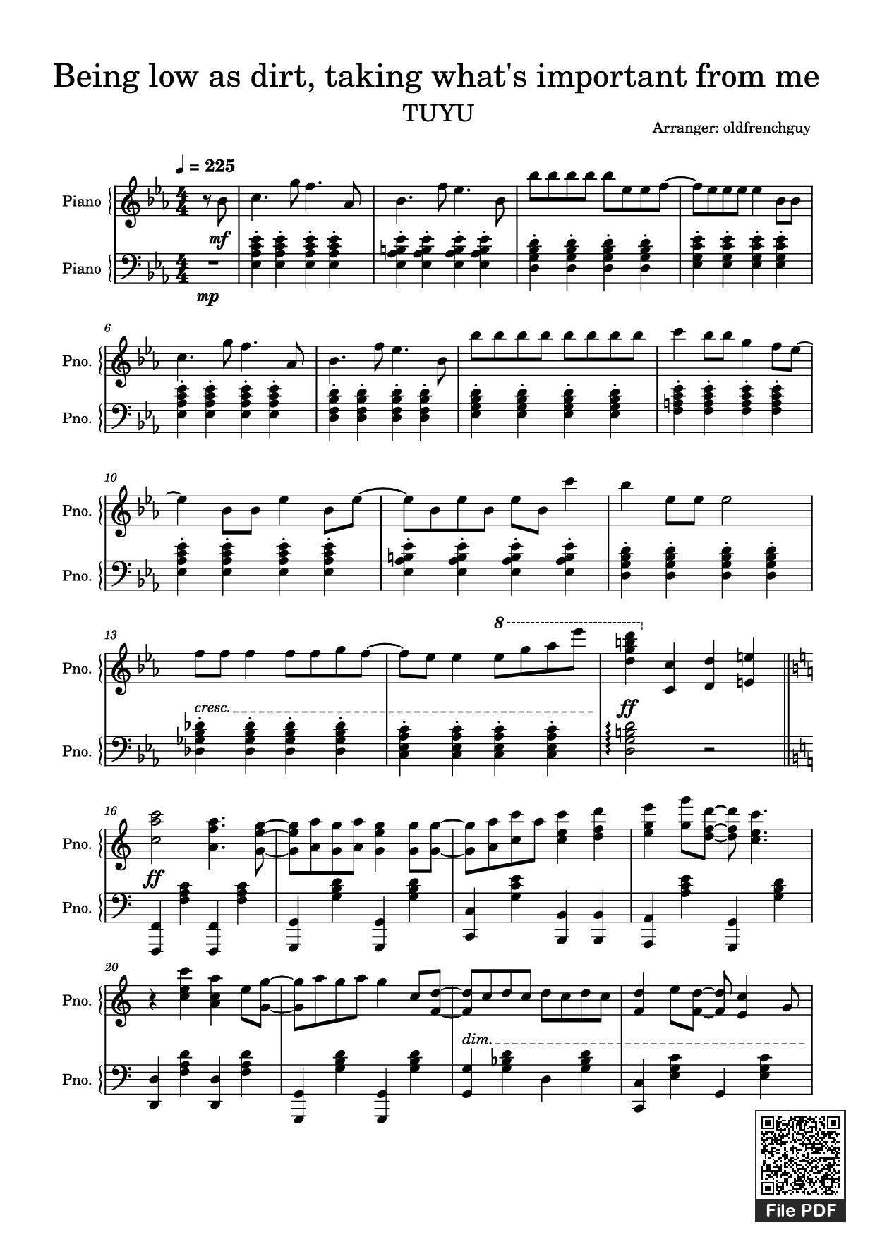 Trang 1 của Sheet nhạc PDF Piano bài hát Being low as dirt, taking what