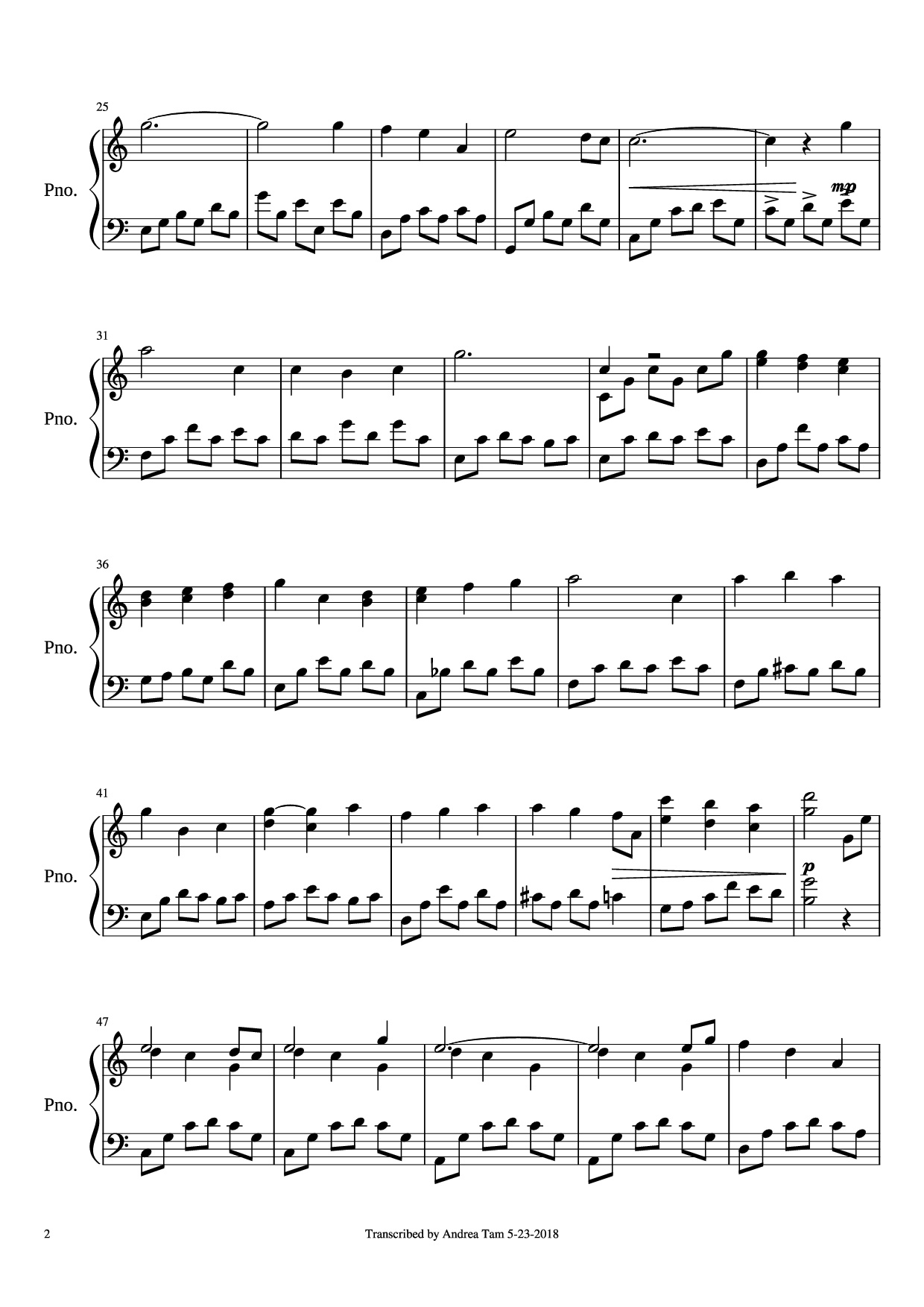 Trang 2 của Sheet nhạc PDF Piano bài hát Promise of the World Piano - Composed byJoe Hisaishi Transcribed by Andrea Tam