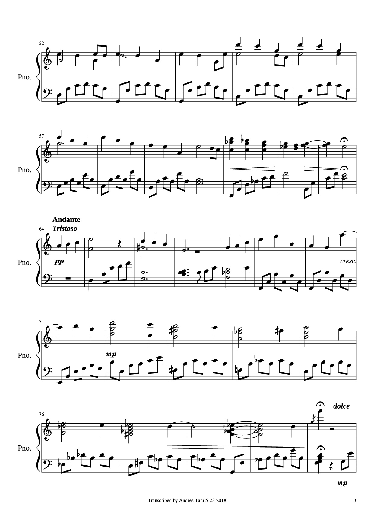 Trang 3 của Sheet nhạc PDF Piano bài hát Promise of the World Piano - Composed byJoe Hisaishi Transcribed by Andrea Tam