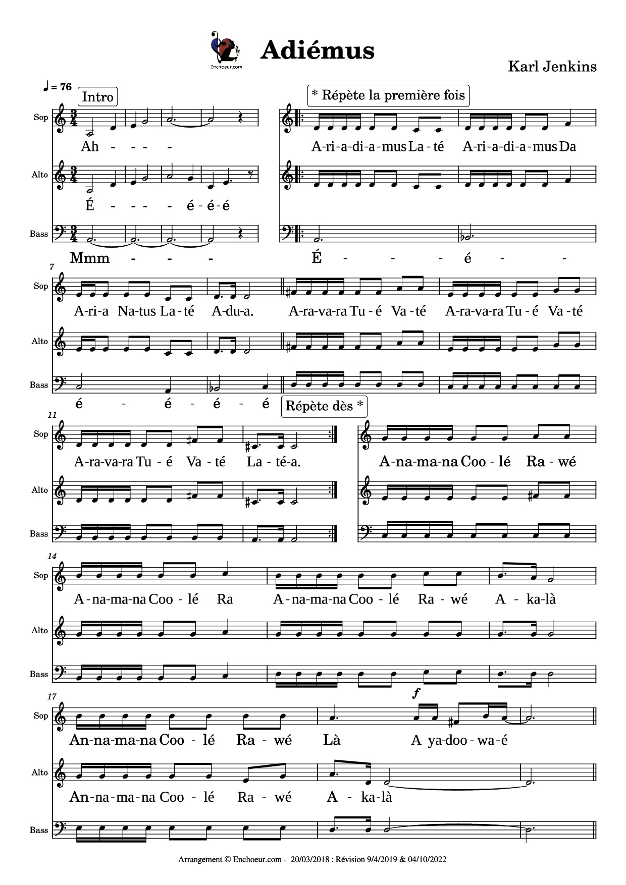 Trang 1 của Sheet nhạc PDF Piano bài hát Adiémus Piano - Karl Jenkins