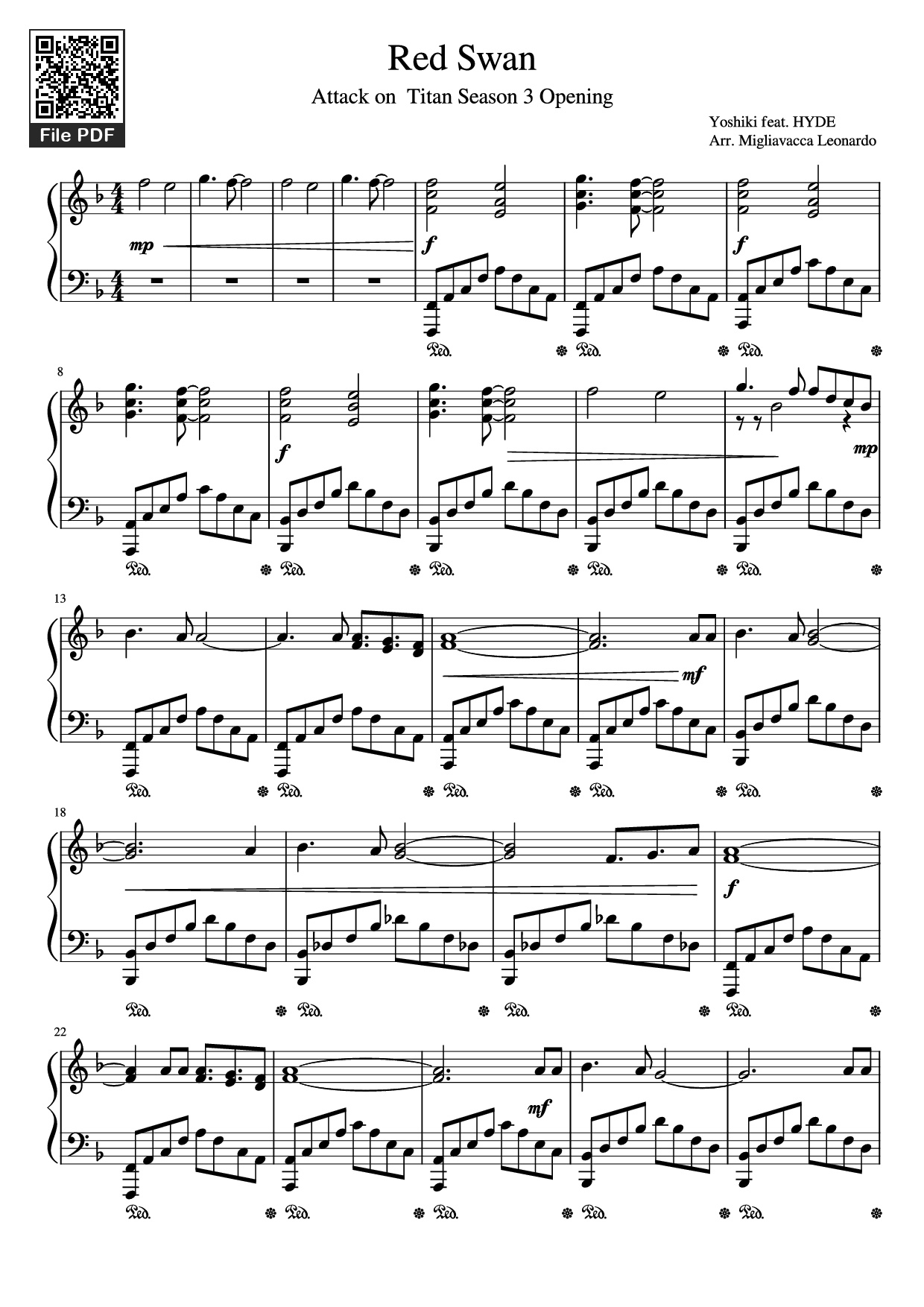 Sheet nhạc PDF bài Red Swan Piano - Yoshiki - Feat. HYDE