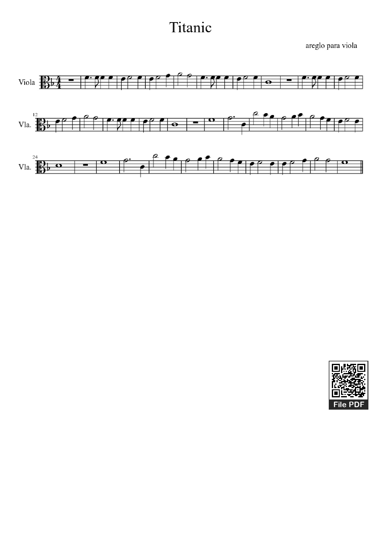 Sheet nhạc PDF bài Titanic - Areglo Para Viola