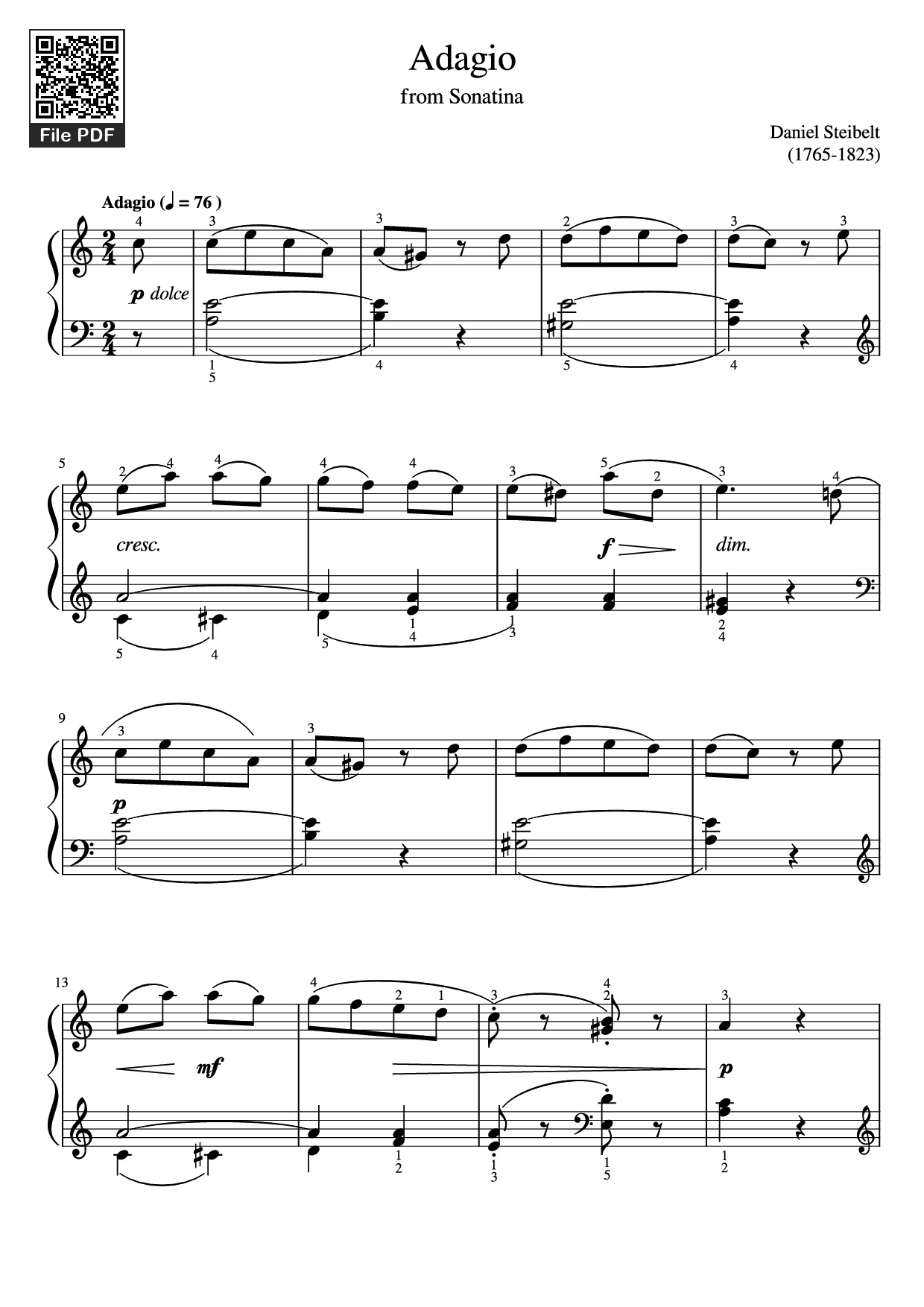 Sheet nhạc PDF bài Adagio Piano - Daniel Steibelt