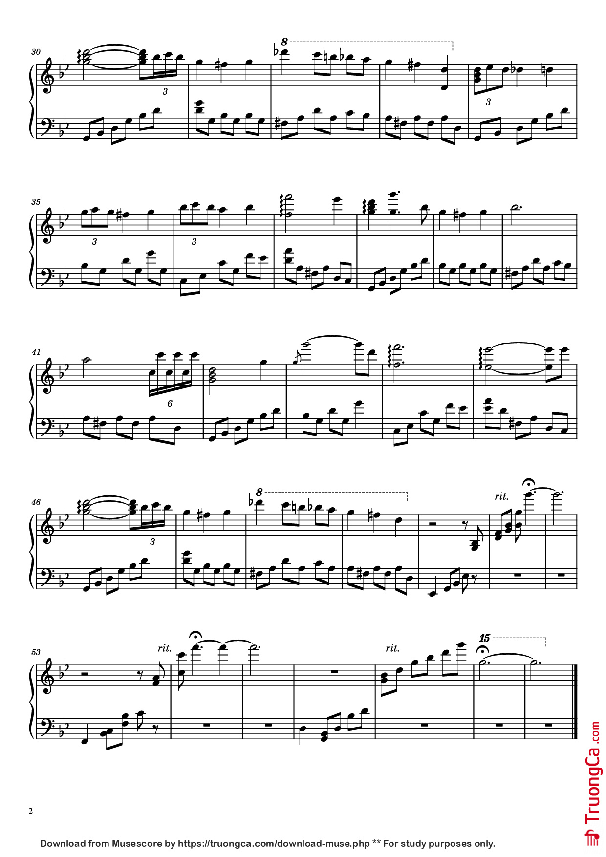 Trang 2 của Sheet nhạc PDF Piano bài hát Nocturne Piano - Composed by Bill Kiley & Justin Stander