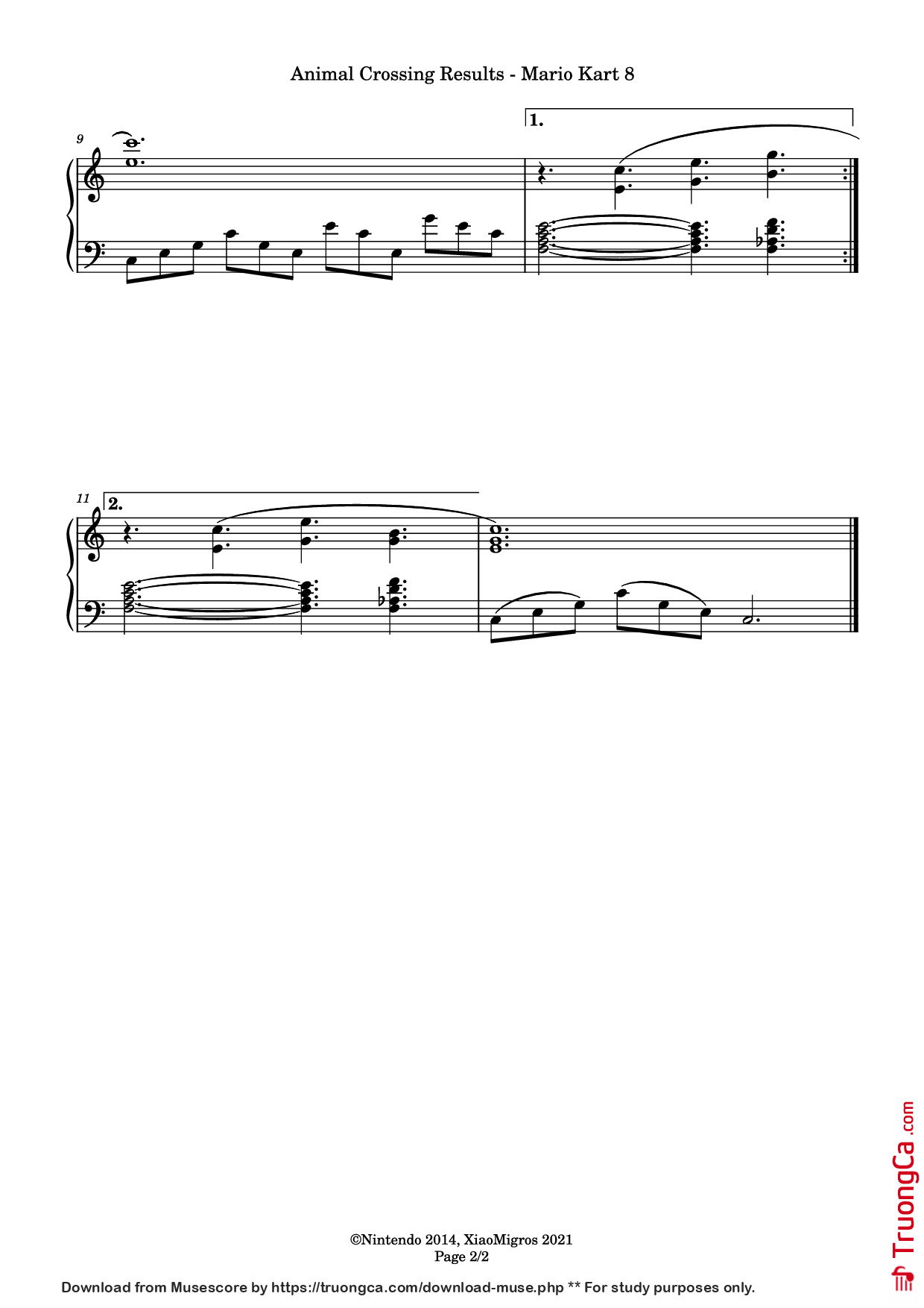 Trang 2 của Sheet nhạc PDF Piano bài hát Animal Crossing Results Piano - Composed by: Atsuko Asahi