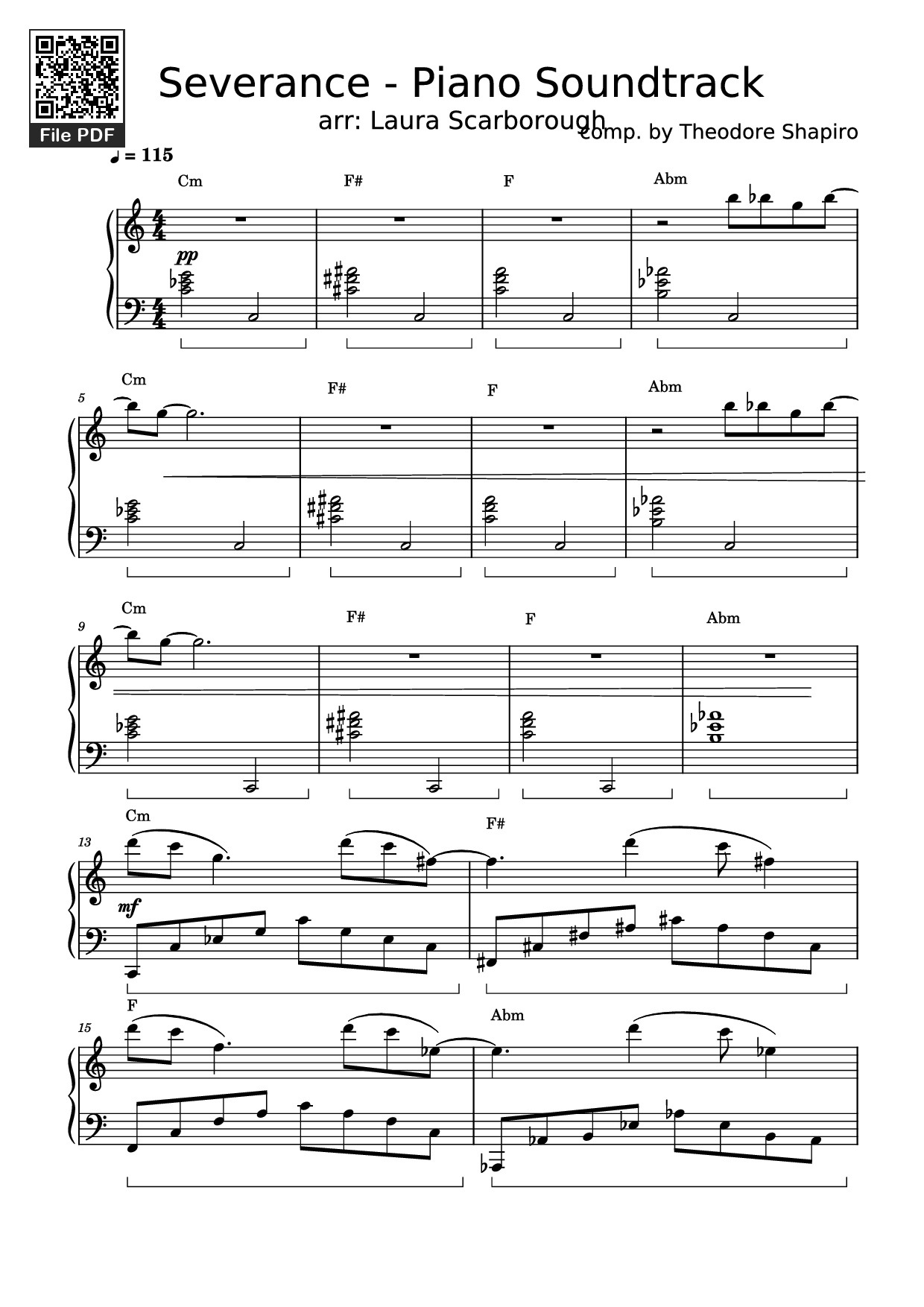 Trang 1 của Sheet nhạc PDF Piano bài hát Severance - Piano Soundtrack - Comp. by Theodore Shapiro