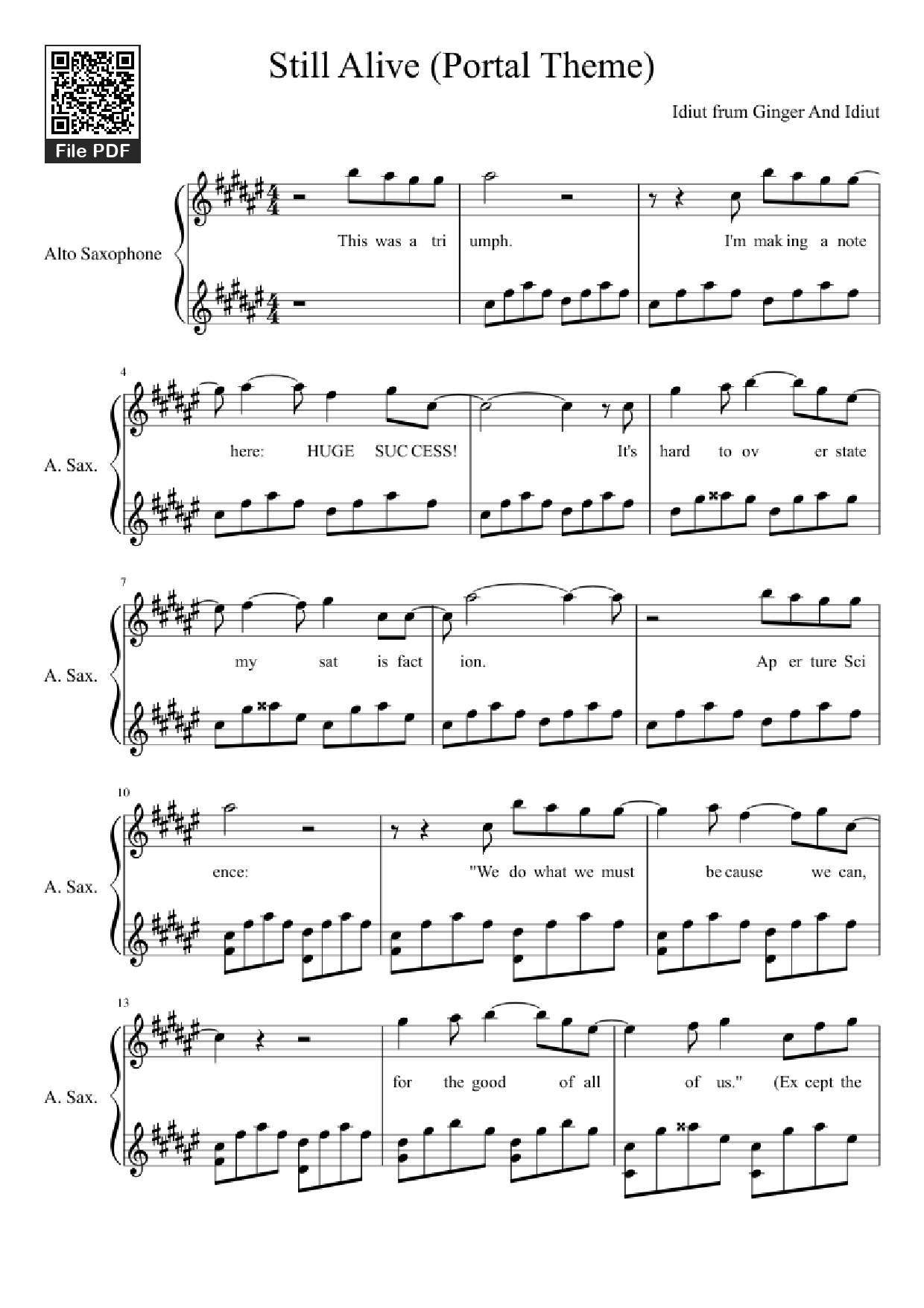 Sheet nhạc PDF bài Still Alive (Portal Theme)