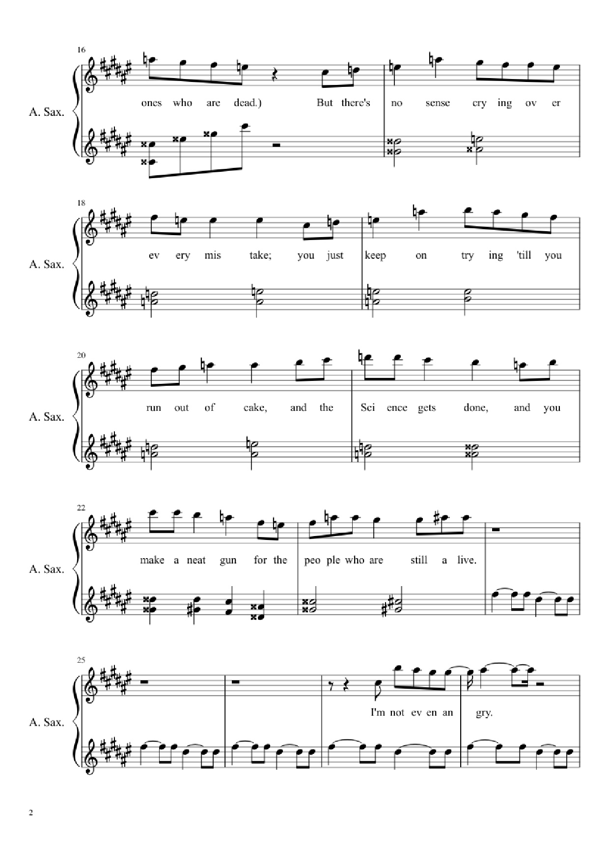 Trang 2 của Sheet nhạc PDF bài hát Still Alive (Portal Theme) - Idiut frum Ginger And Idiut