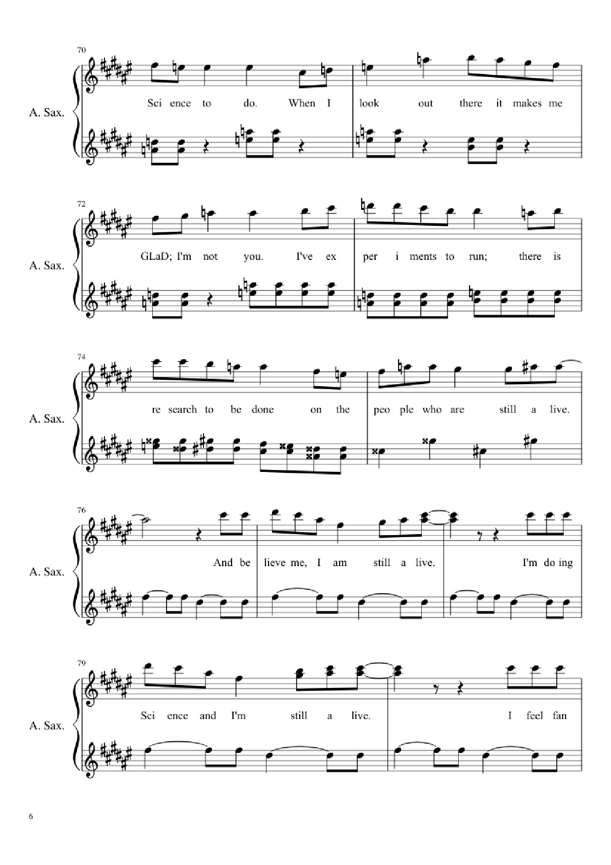 Trang 6 của Sheet nhạc PDF bài hát Still Alive (Portal Theme) - Idiut frum Ginger And Idiut