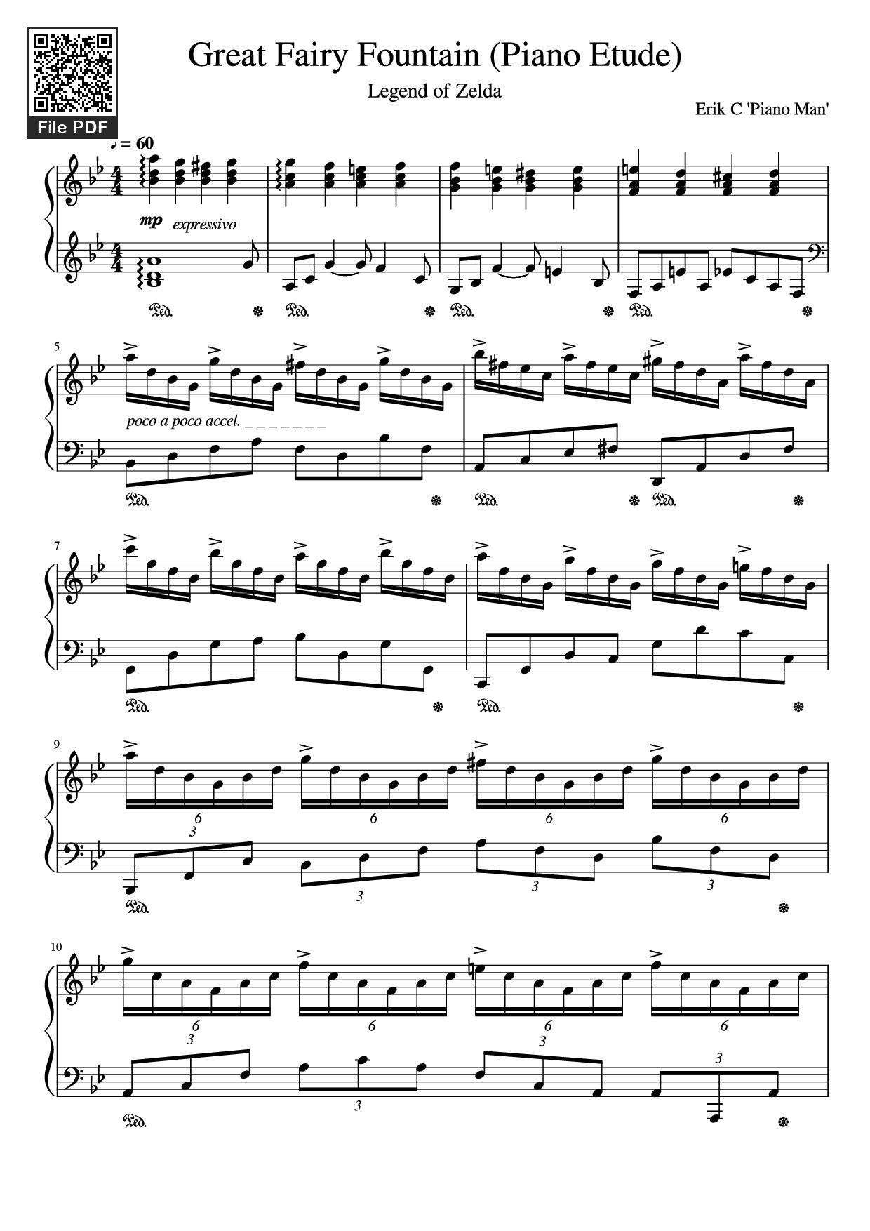 Trang 1 của Sheet nhạc PDF Piano bài hát Great Fairy Fountain (Piano Etude) - Erik C 
