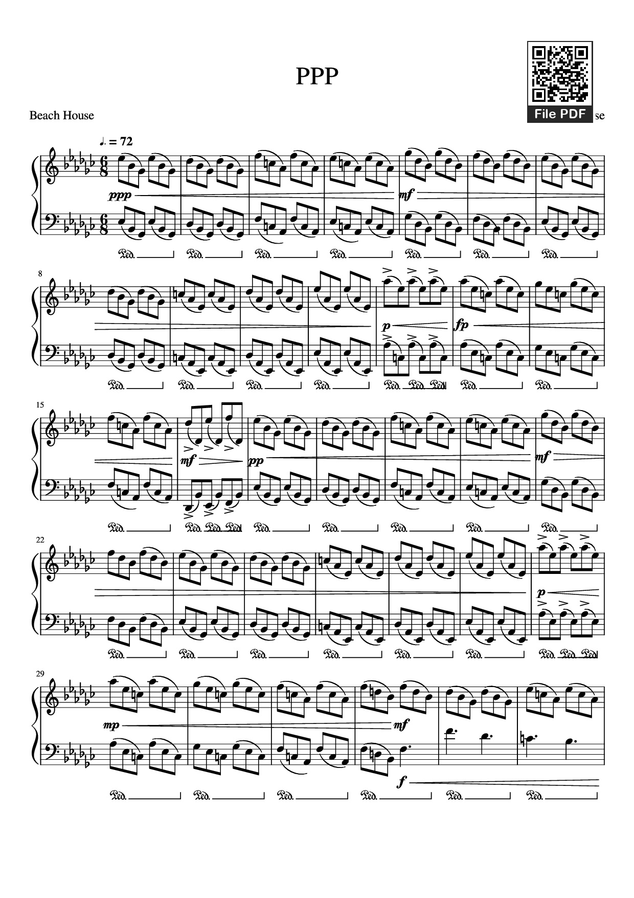 Trang 1 của Sheet nhạc PDF Piano bài hát PPP Piano - Beach House