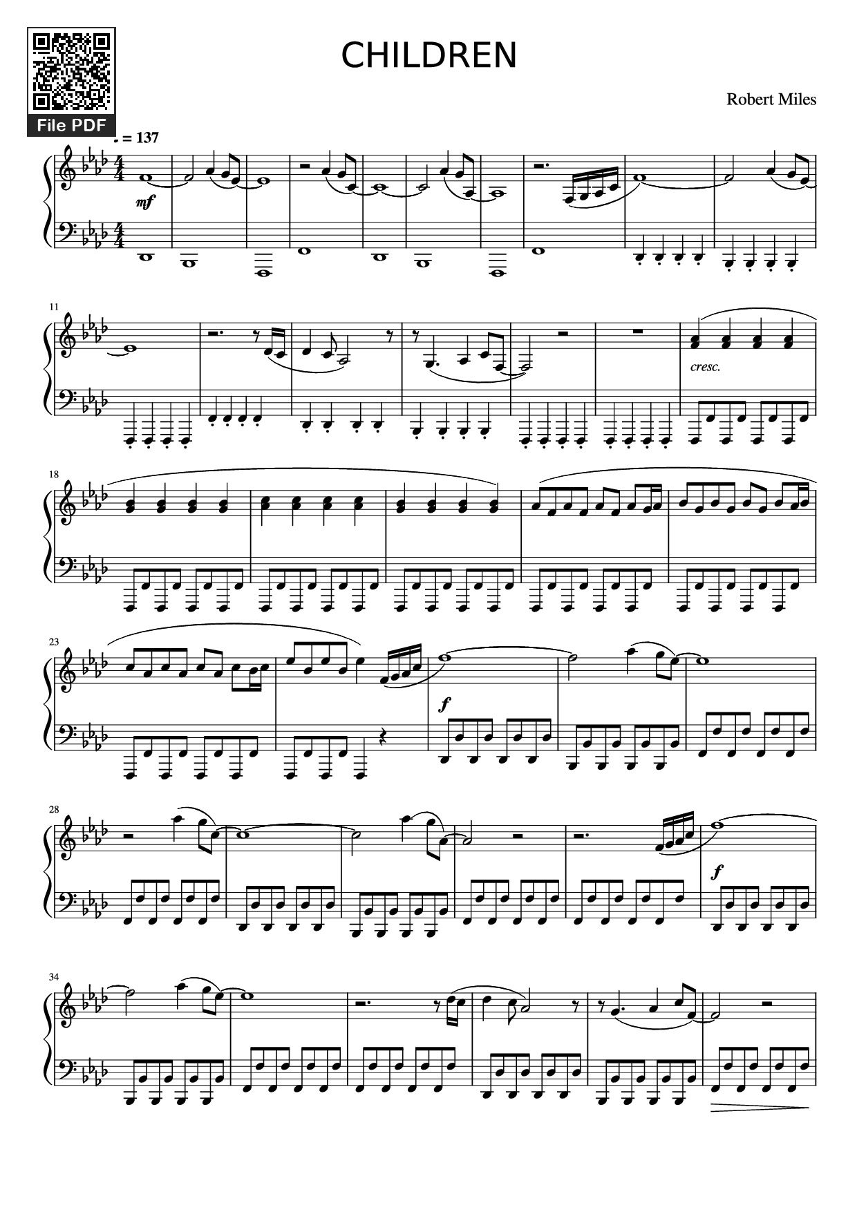 Sheet nhạc PDF bài CHILDREN Piano - Robert Miles