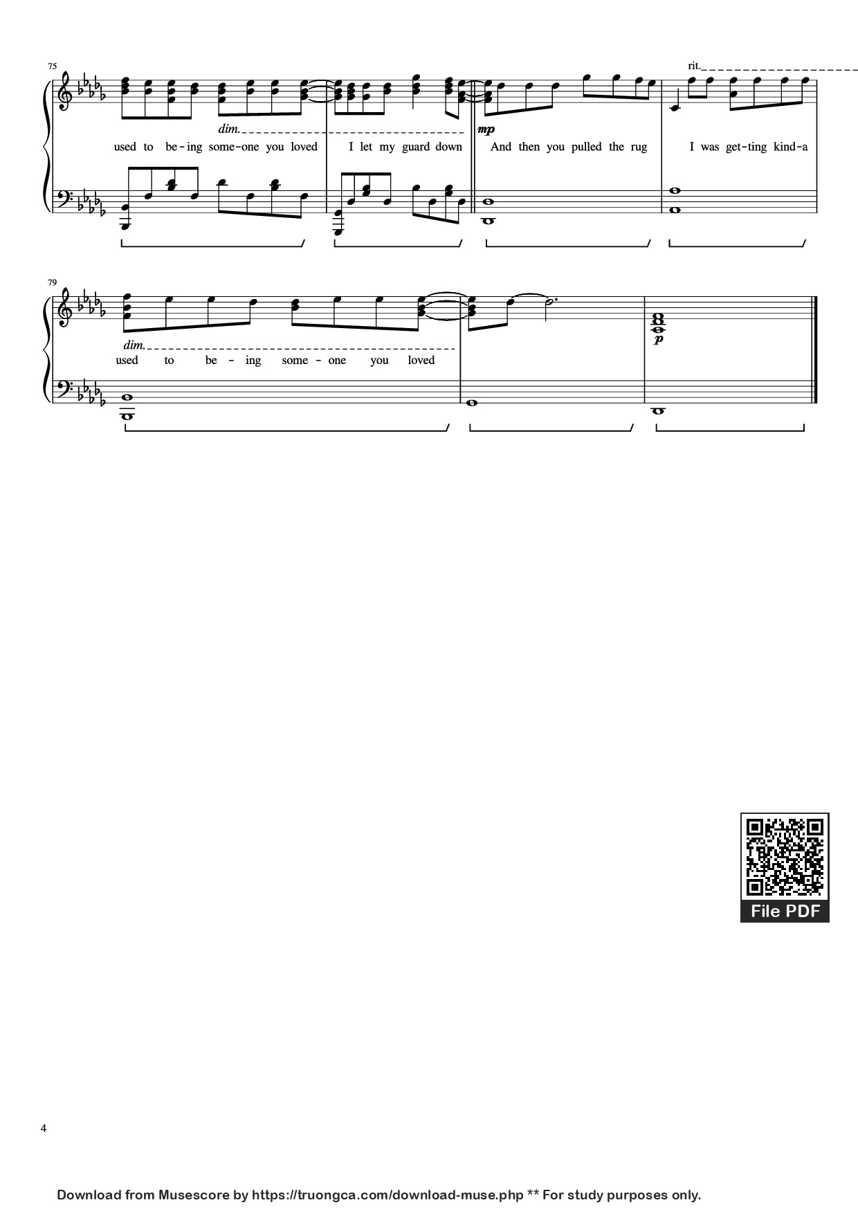 Trang 4 của Sheet nhạc PDF Piano bài hát Someone You Loved Piano - Undefined