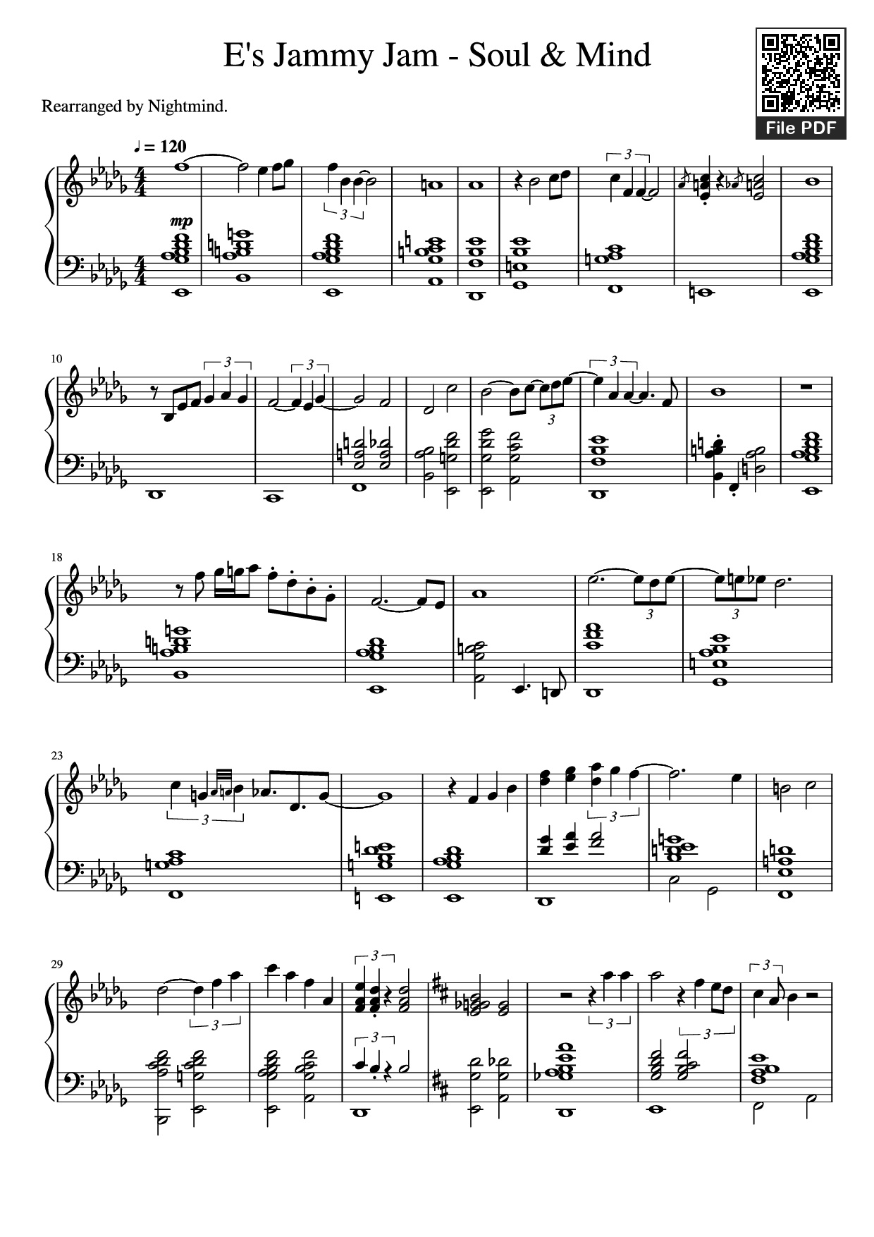 Sheet nhạc PDF bài E's Jammy Jam - Soul & Mind Piano