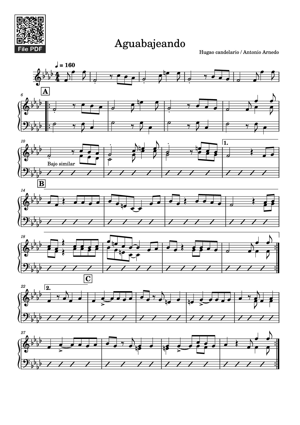 Trang 1 của Sheet nhạc PDF Piano bài hát Aguabajeando Piano - Hugao candelario / Antonio Arnedo