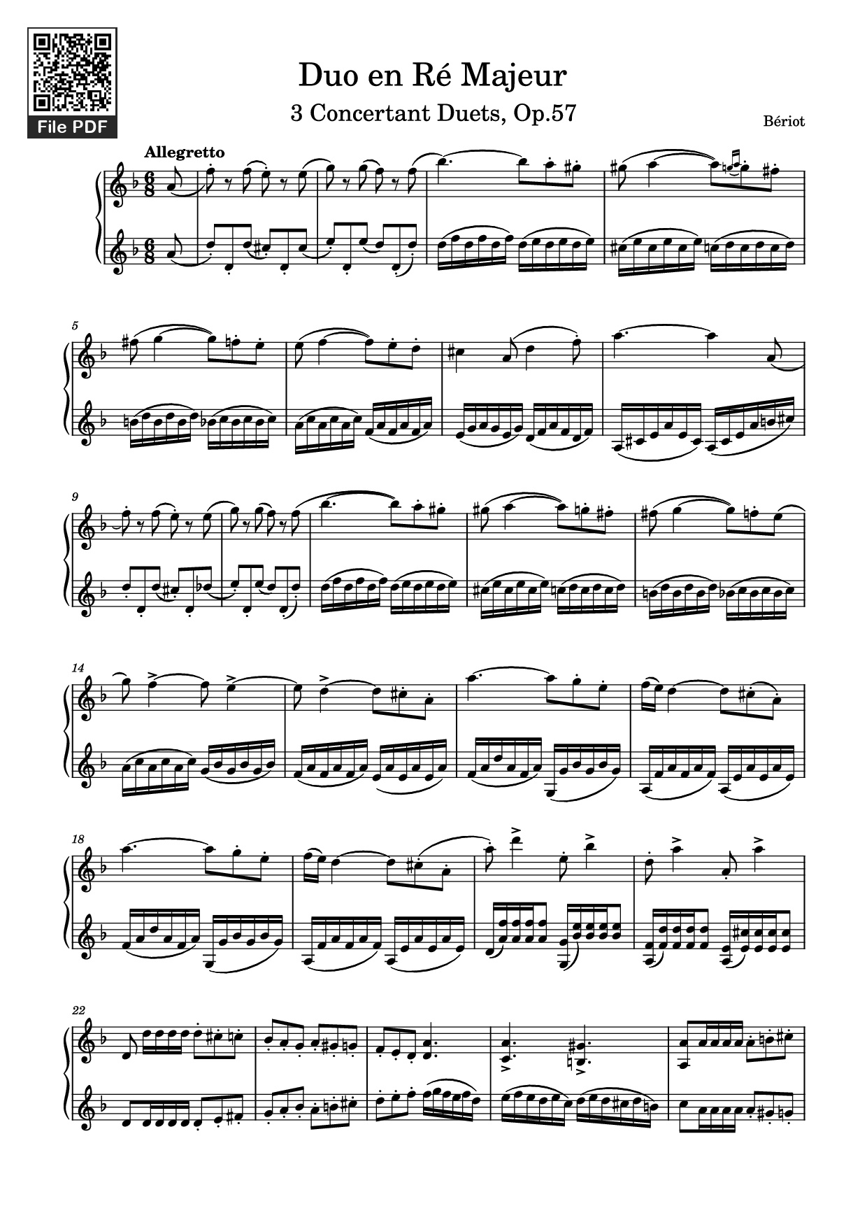 Trang 1 của Sheet nhạc PDF Piano bài hát Duo en Ré Majeur Piano - Bériot