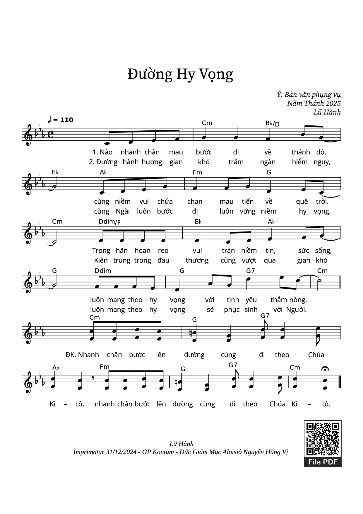 Trang 1 của Sheet nhạc PDF bài hát Đường Hy Vọng - Ý: Bản văn phụng vụ