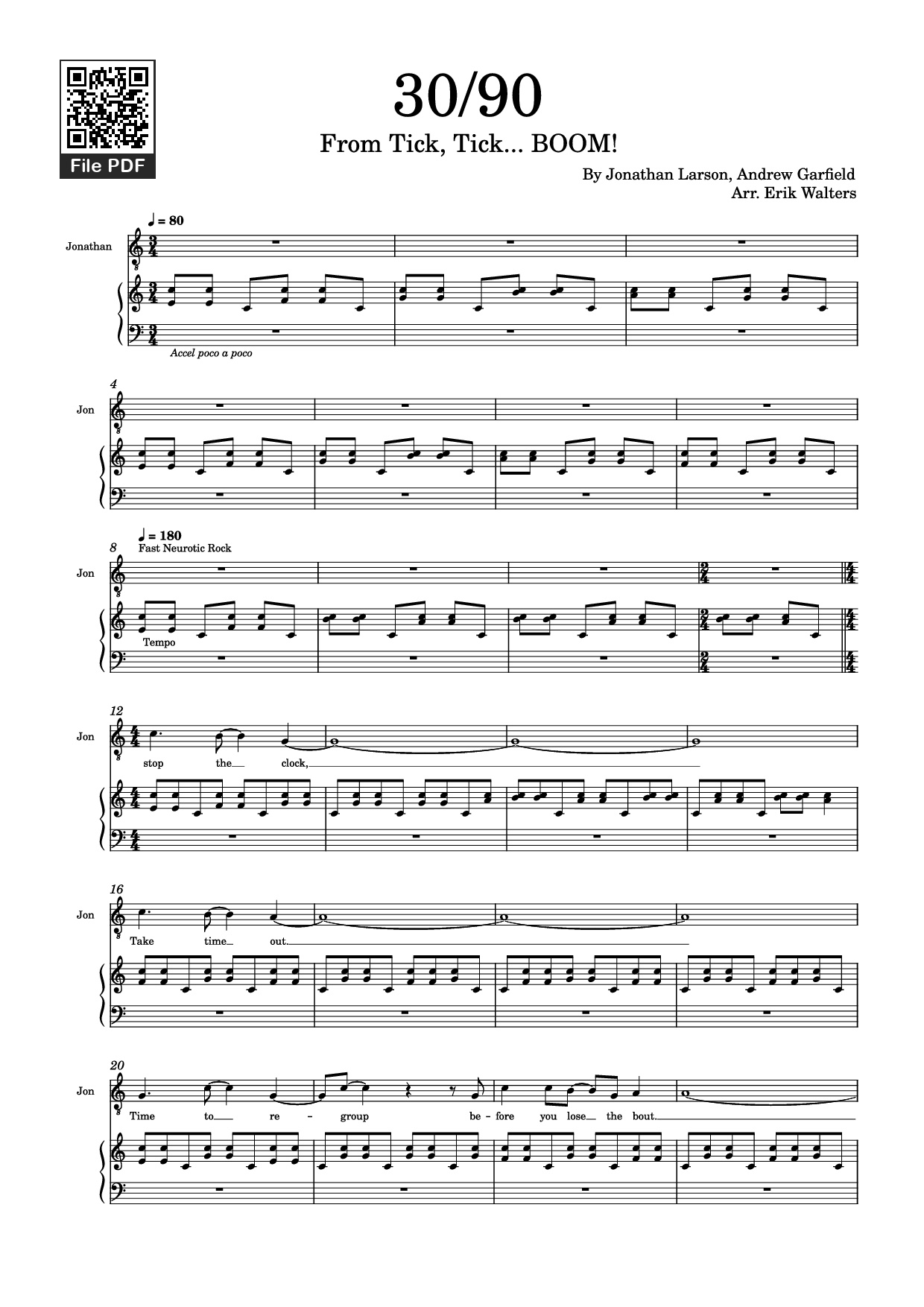 Trang 1 của Sheet nhạc PDF Piano bài hát 30/90 Piano - Jonathan Larson, Andrew Garfield