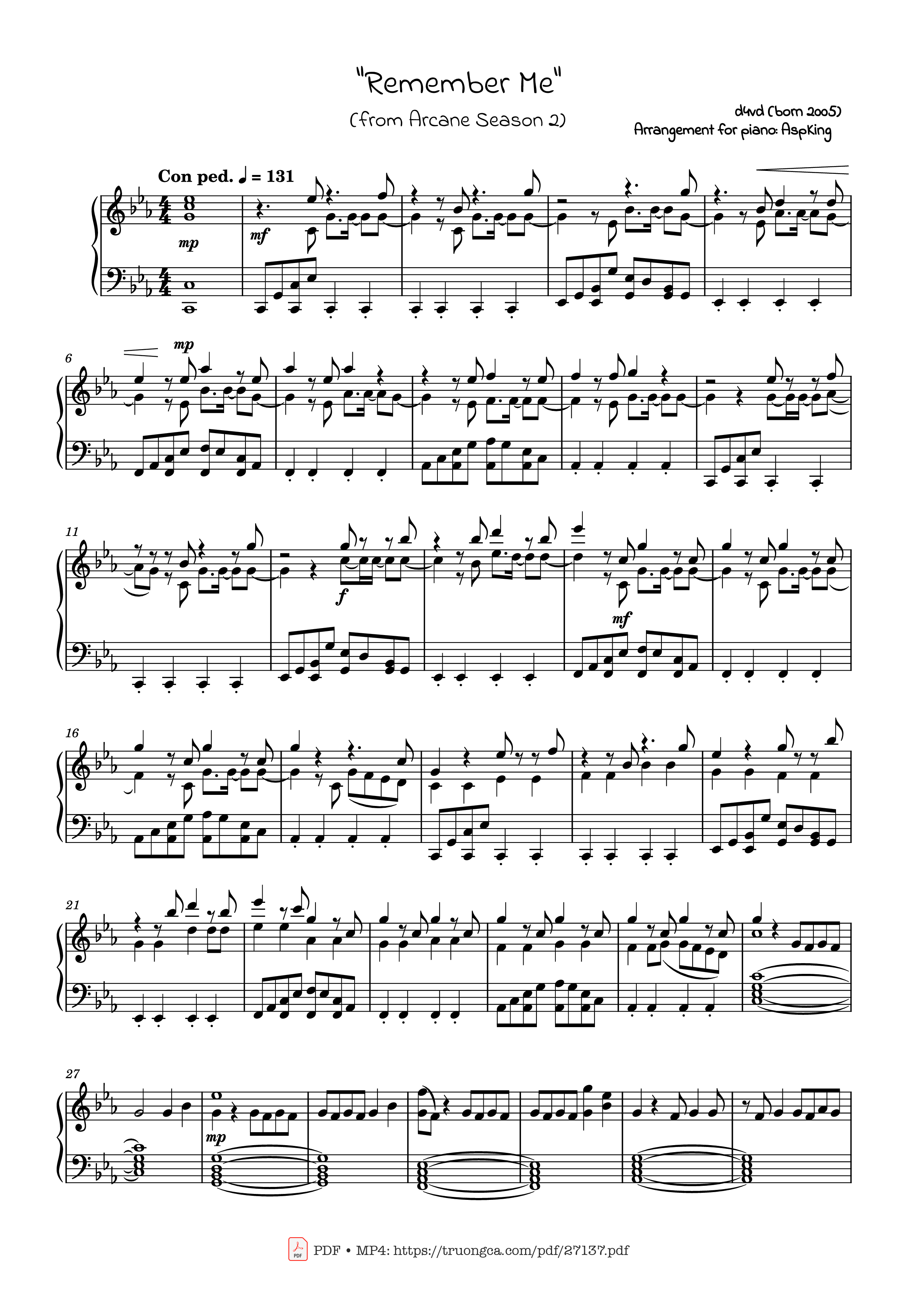 Sheet nhạc PDF bài Remember Me Piano