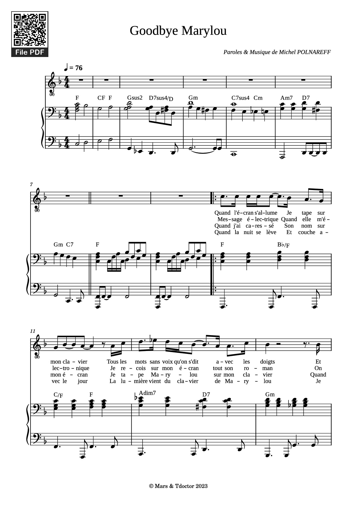Sheet nhạc PDF bài Goodbye Marylou Piano