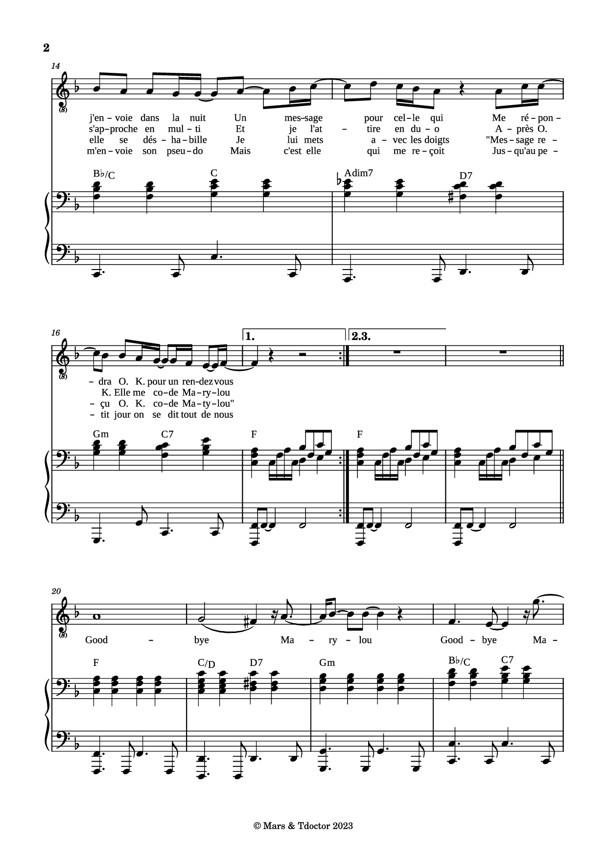 Trang 2 của Sheet nhạc PDF Piano bài hát Goodbye Marylou Piano - Paroles & Musique de Michel POLNAREFF
