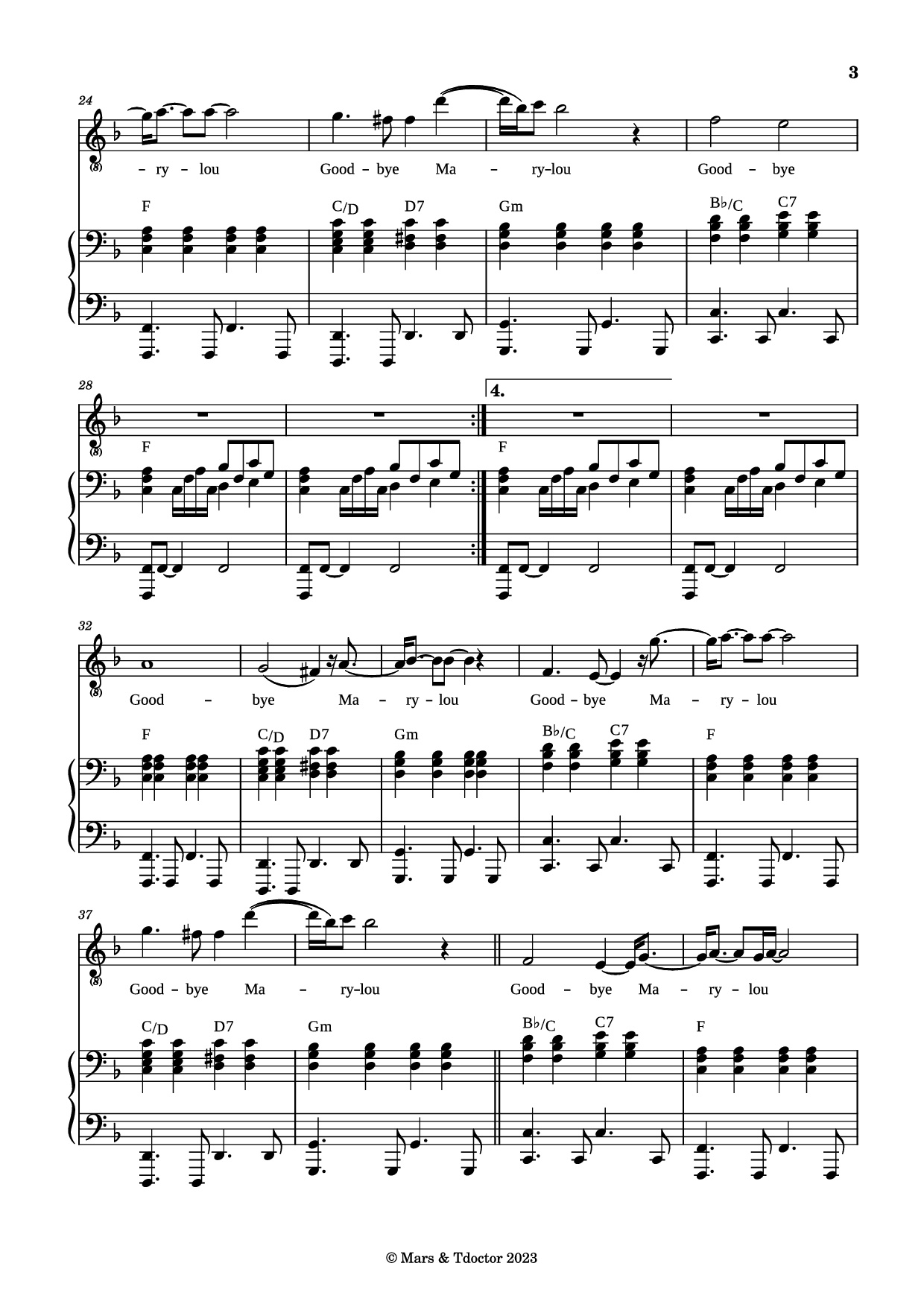 Trang 3 của Sheet nhạc PDF Piano bài hát Goodbye Marylou Piano - Paroles & Musique de Michel POLNAREFF
