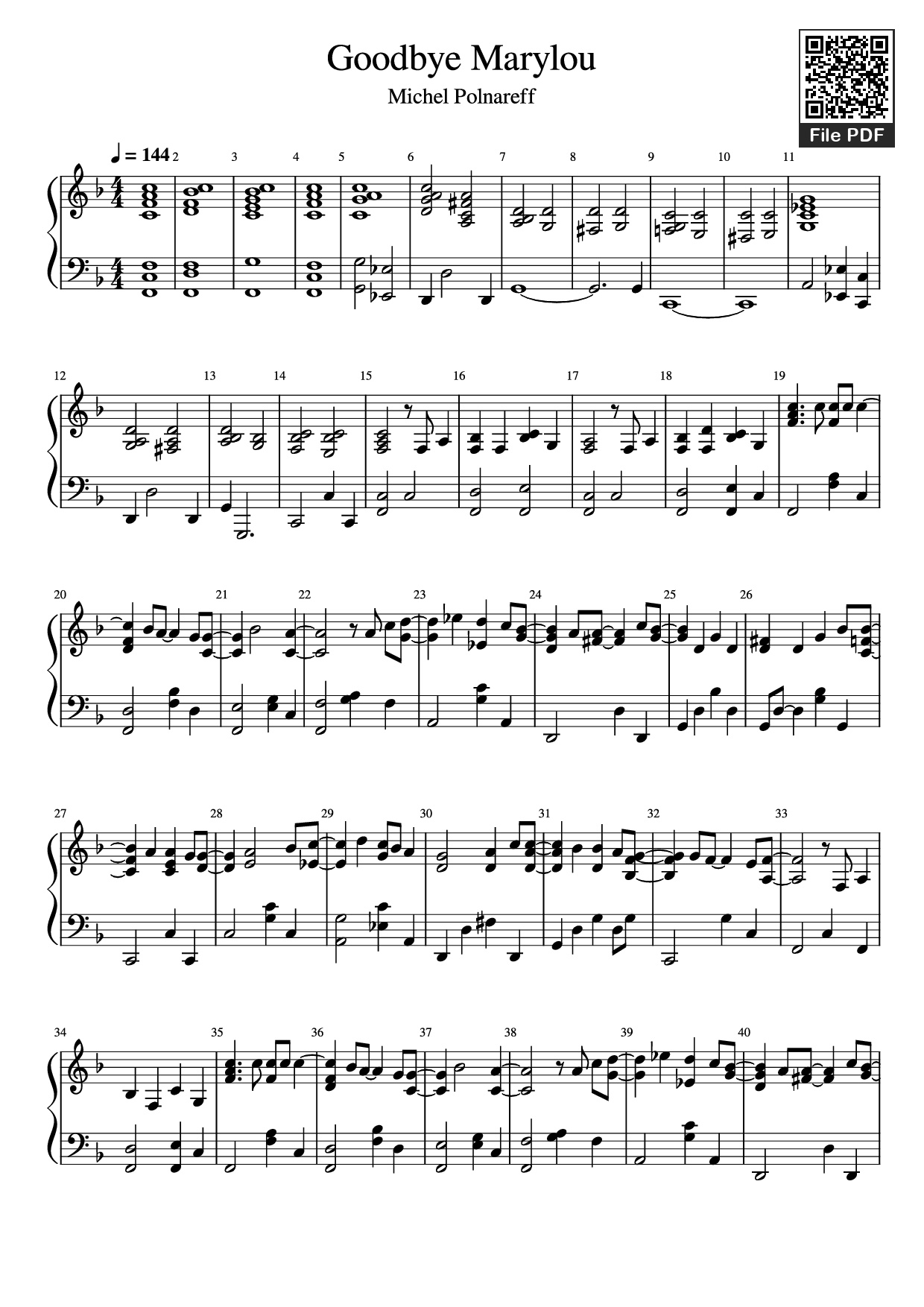 Trang 1 của Sheet nhạc PDF Piano bài hát Goodbye Marylou Piano - Undefined