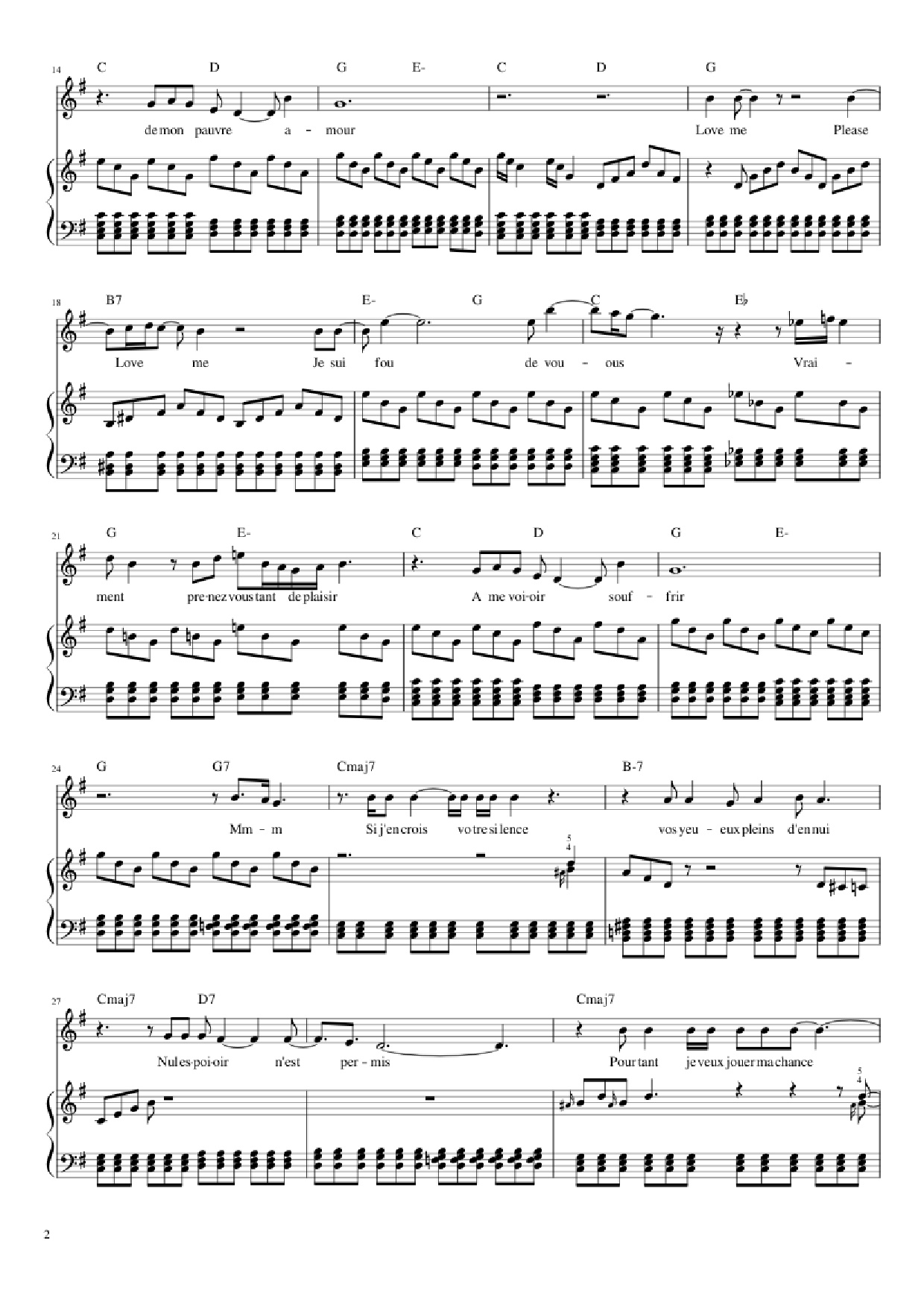 Trang 2 của Sheet nhạc PDF Piano bài hát Love me, please love me Piano - Musique : Michel Polnareff