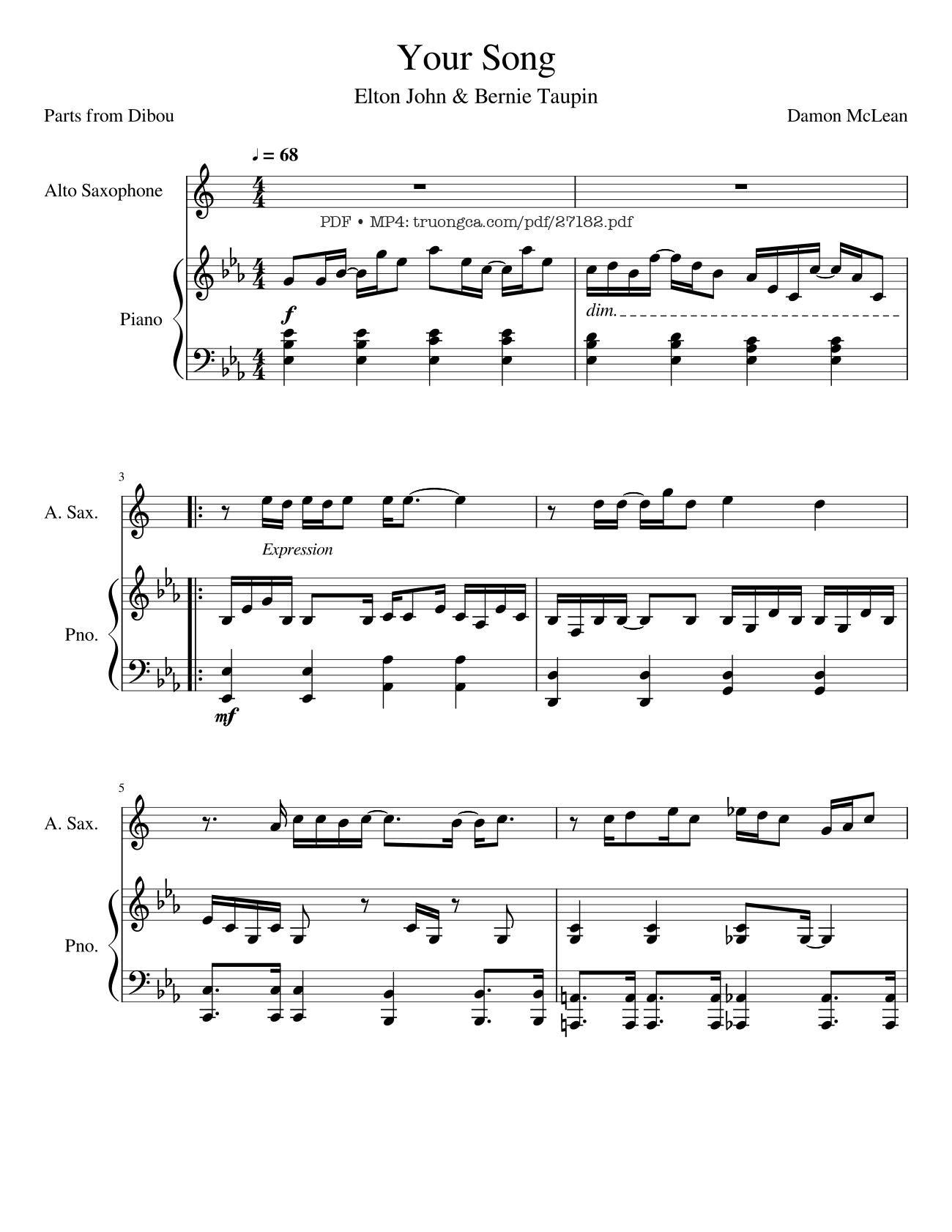Sheet nhạc PDF bài Your Song Piano