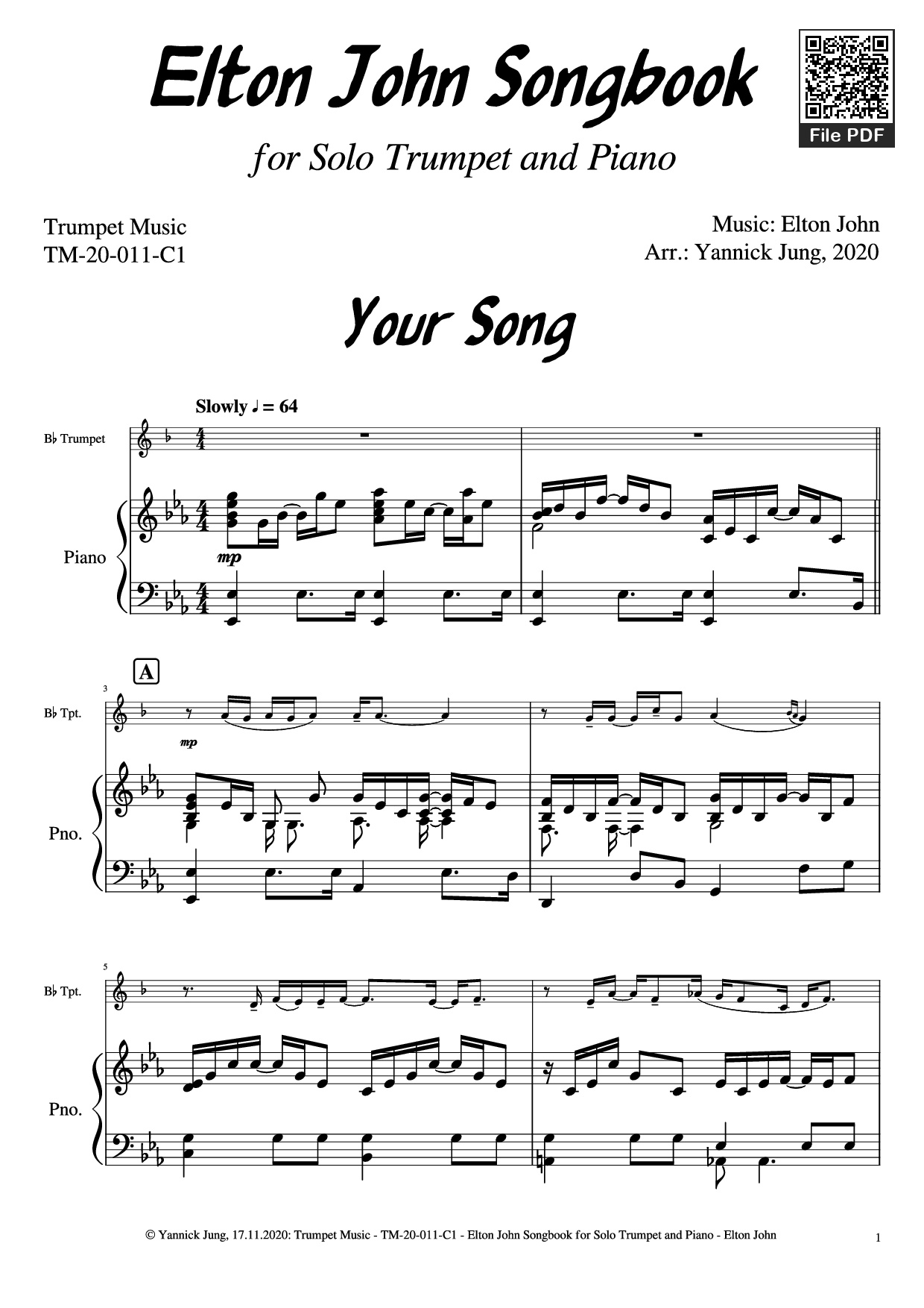 Trang 2 của Sheet nhạc PDF Piano bài hát Elton John Songbook for Solo Trumpet and Piano - Music: Elton JohnArr.: Yannick Jung, 2020