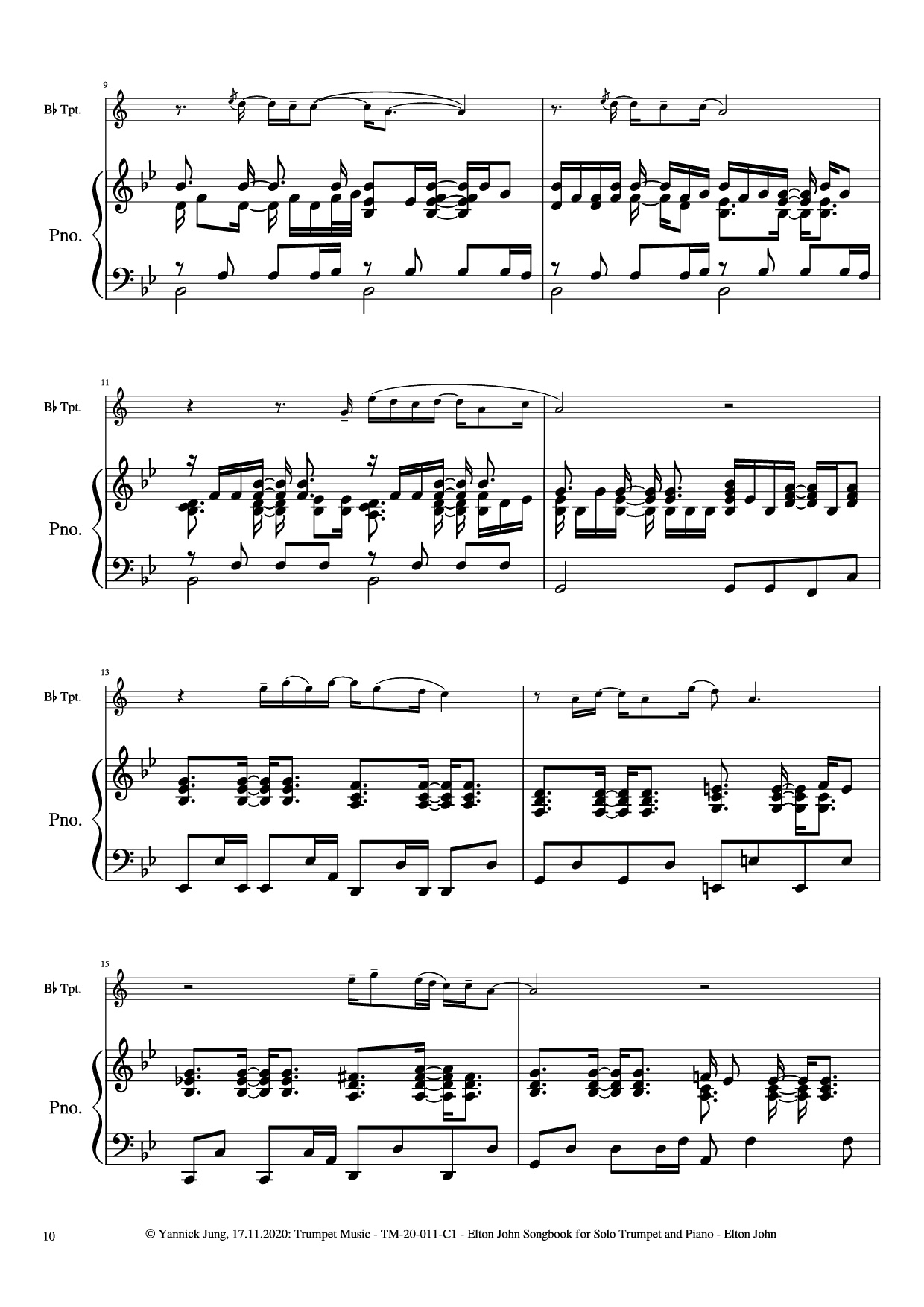 Trang 11 của Sheet nhạc PDF Piano bài hát Elton John Songbook for Solo Trumpet and Piano - Music: Elton JohnArr.: Yannick Jung, 2020