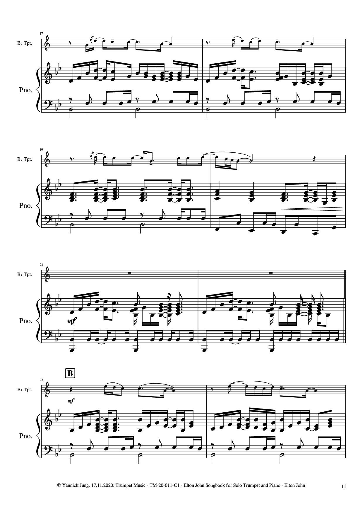 Trang 12 của Sheet nhạc PDF Piano bài hát Elton John Songbook for Solo Trumpet and Piano - Music: Elton JohnArr.: Yannick Jung, 2020