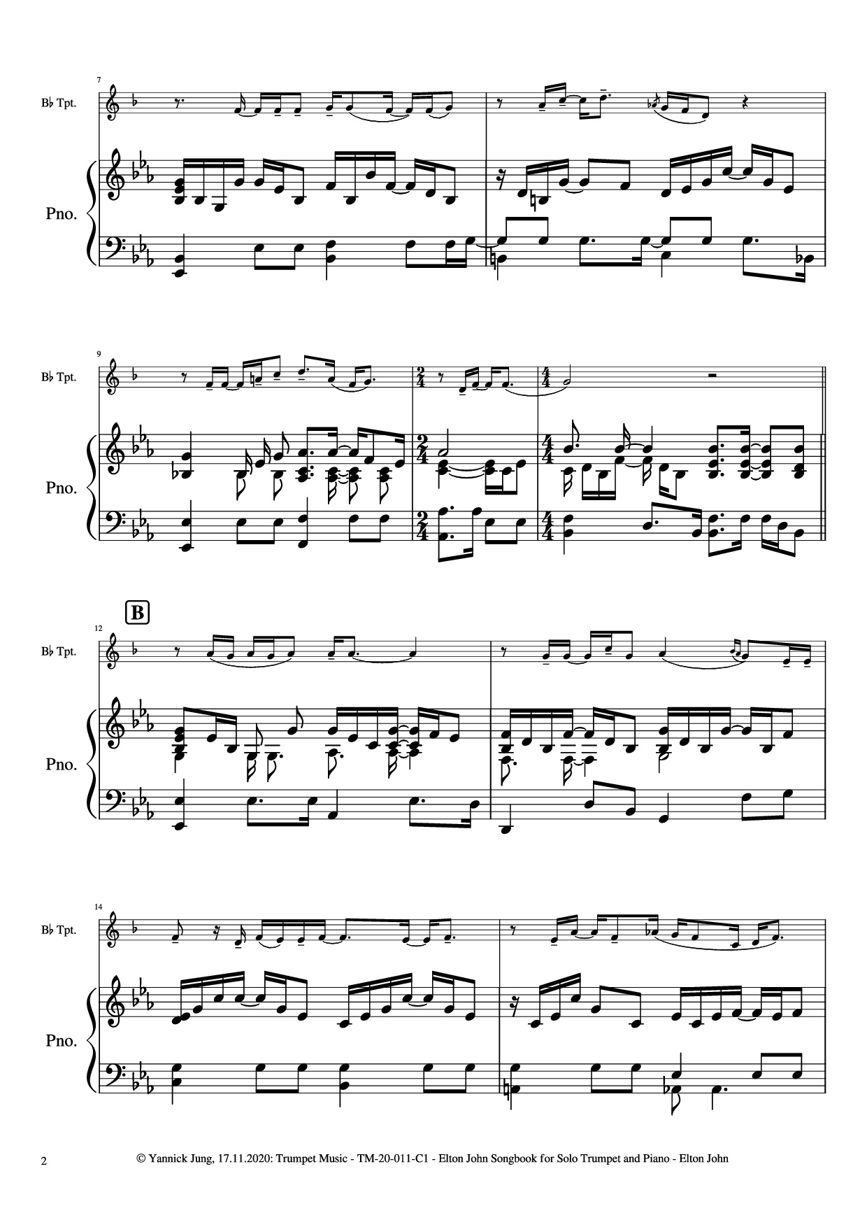 Trang 3 của Sheet nhạc PDF Piano bài hát Elton John Songbook for Solo Trumpet and Piano - Music: Elton JohnArr.: Yannick Jung, 2020
