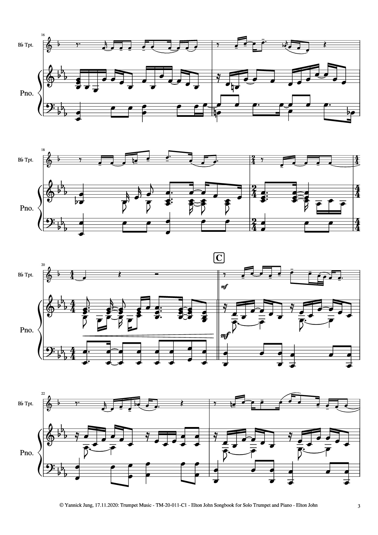 Trang 4 của Sheet nhạc PDF Piano bài hát Elton John Songbook for Solo Trumpet and Piano - Music: Elton JohnArr.: Yannick Jung, 2020