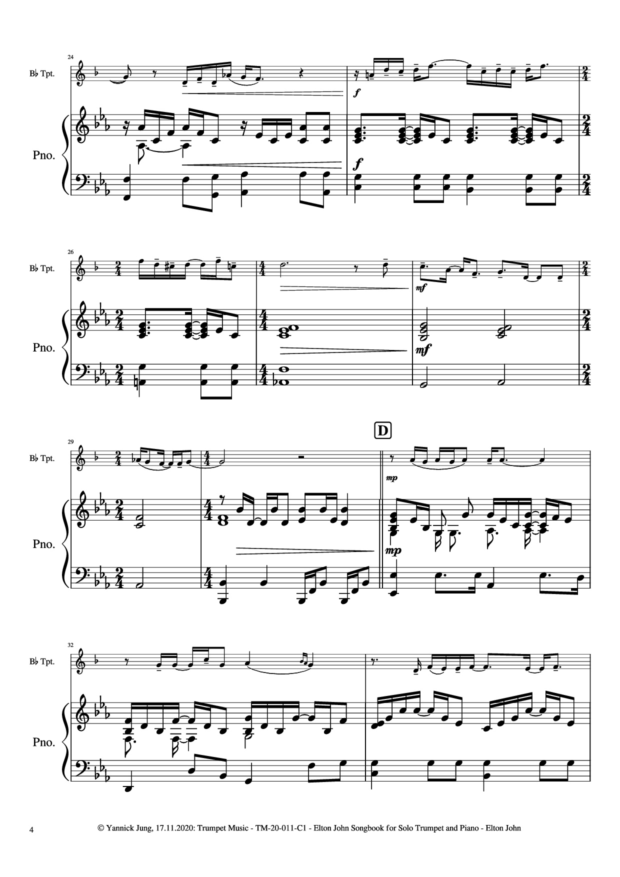 Trang 5 của Sheet nhạc PDF Piano bài hát Elton John Songbook for Solo Trumpet and Piano - Music: Elton JohnArr.: Yannick Jung, 2020