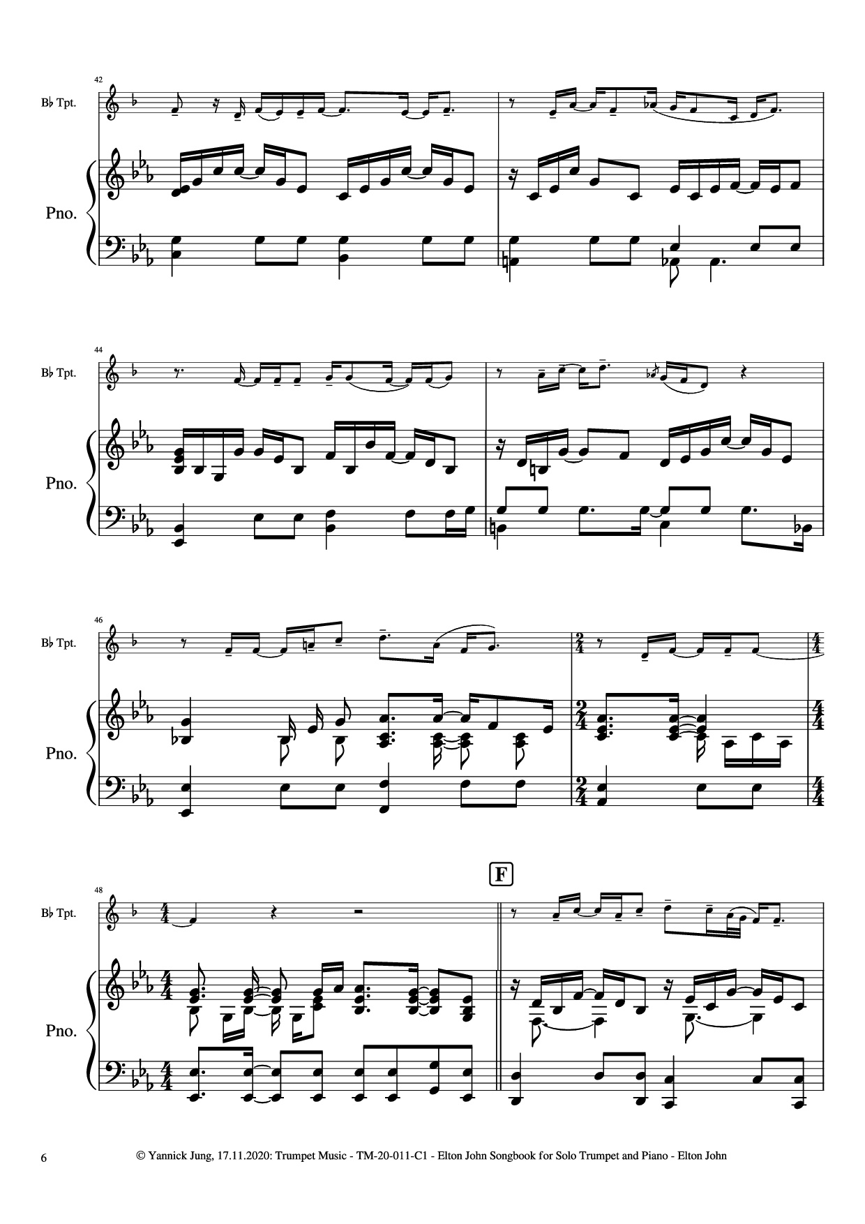 Trang 7 của Sheet nhạc PDF Piano bài hát Elton John Songbook for Solo Trumpet and Piano - Music: Elton JohnArr.: Yannick Jung, 2020