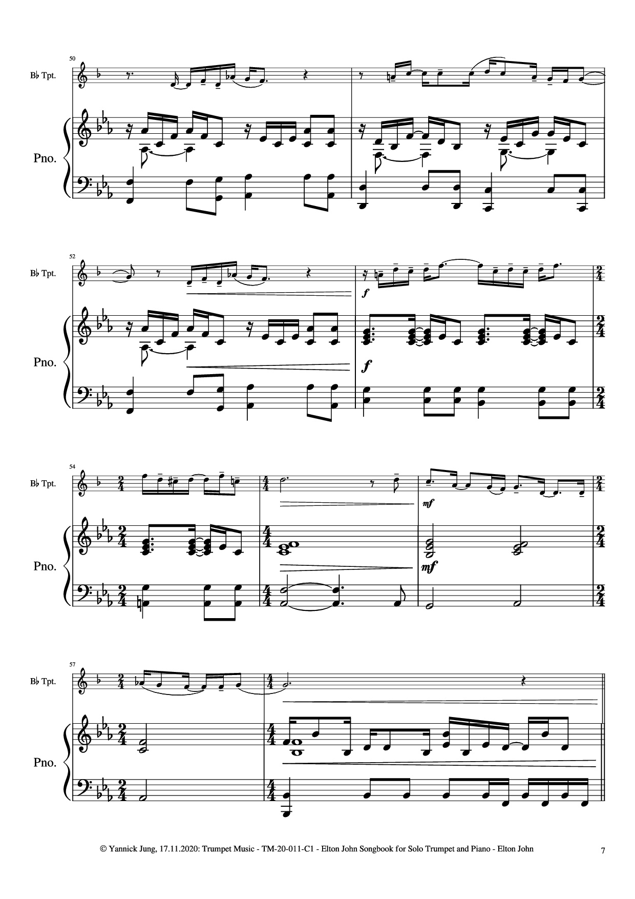 Trang 8 của Sheet nhạc PDF Piano bài hát Elton John Songbook for Solo Trumpet and Piano - Music: Elton JohnArr.: Yannick Jung, 2020