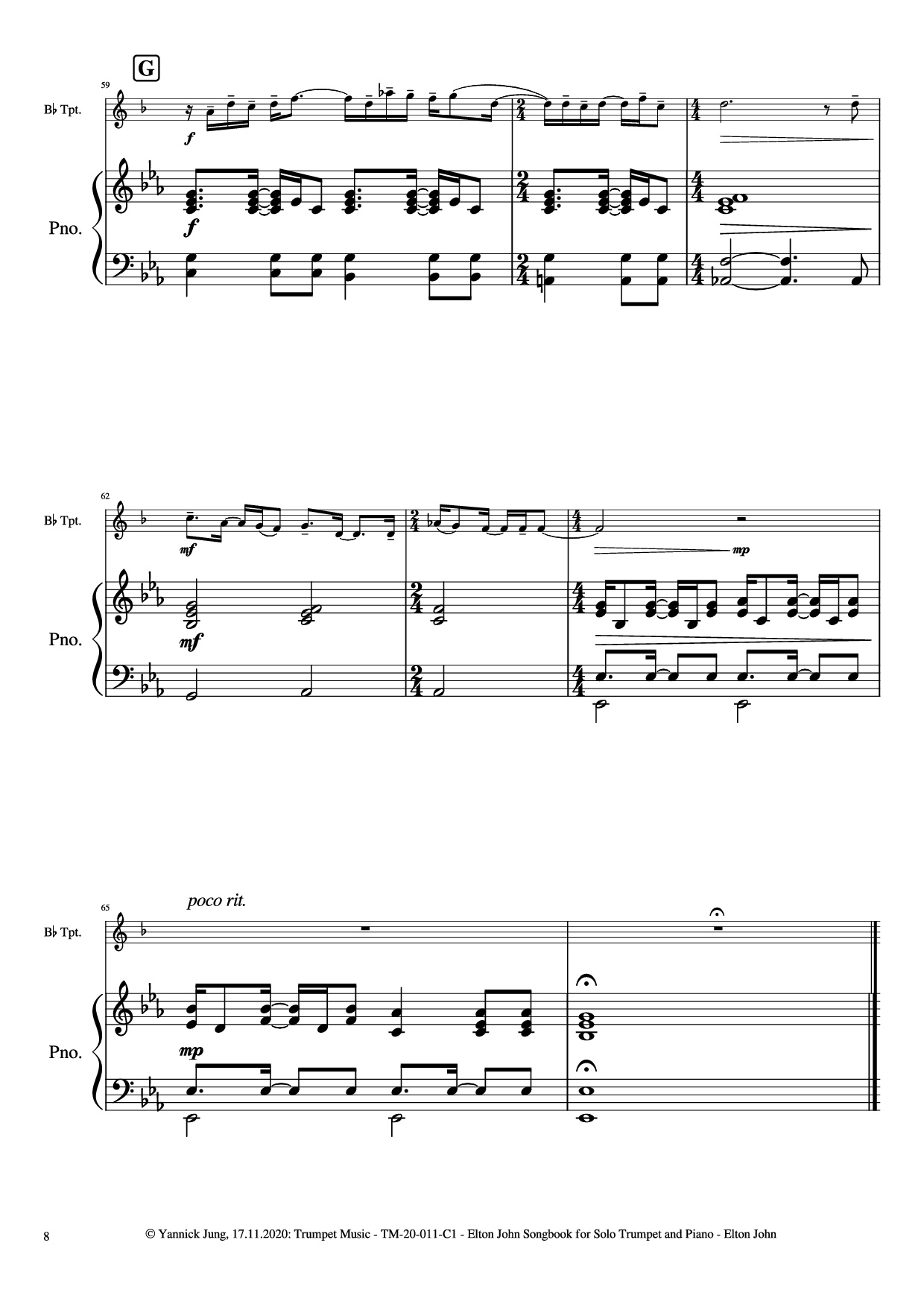 Trang 9 của Sheet nhạc PDF Piano bài hát Elton John Songbook for Solo Trumpet and Piano - Music: Elton JohnArr.: Yannick Jung, 2020