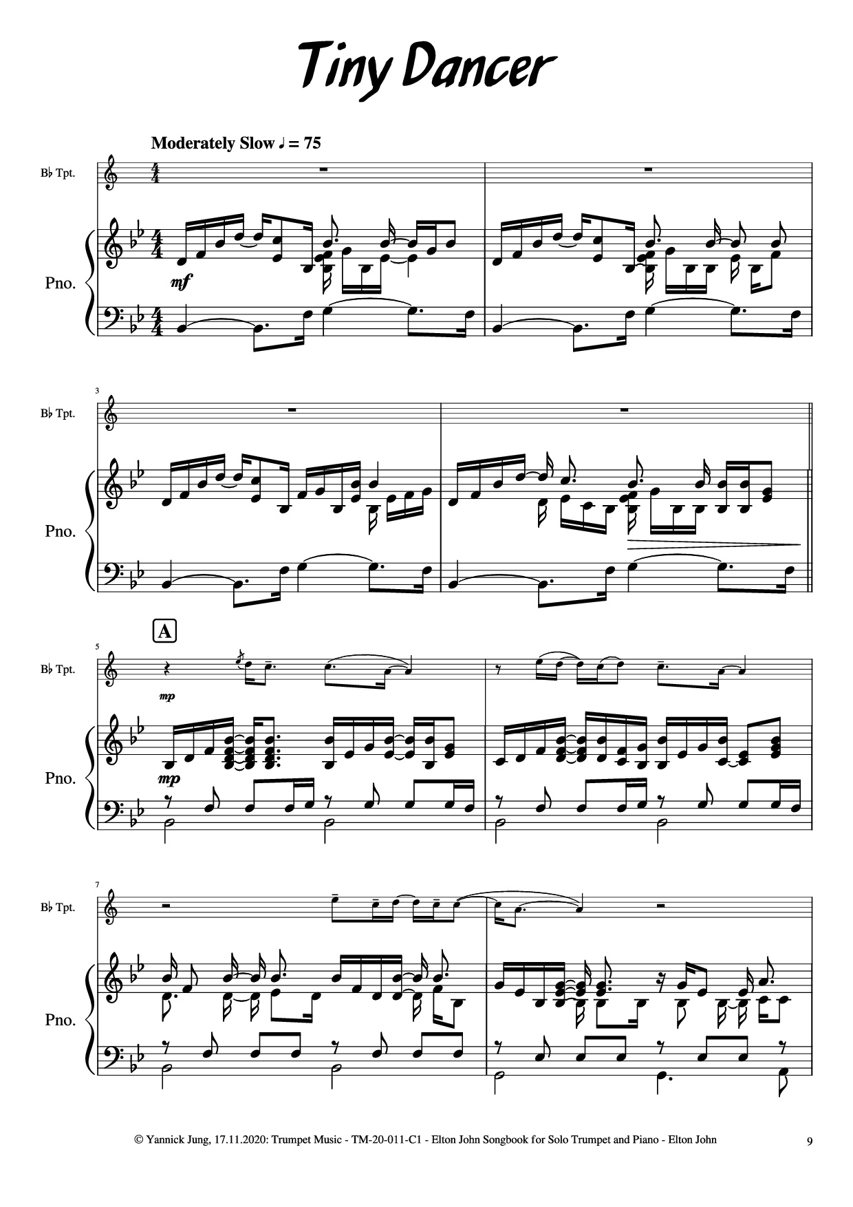 Trang 10 của Sheet nhạc PDF Piano bài hát Elton John Songbook for Solo Trumpet and Piano - Music: Elton JohnArr.: Yannick Jung, 2020