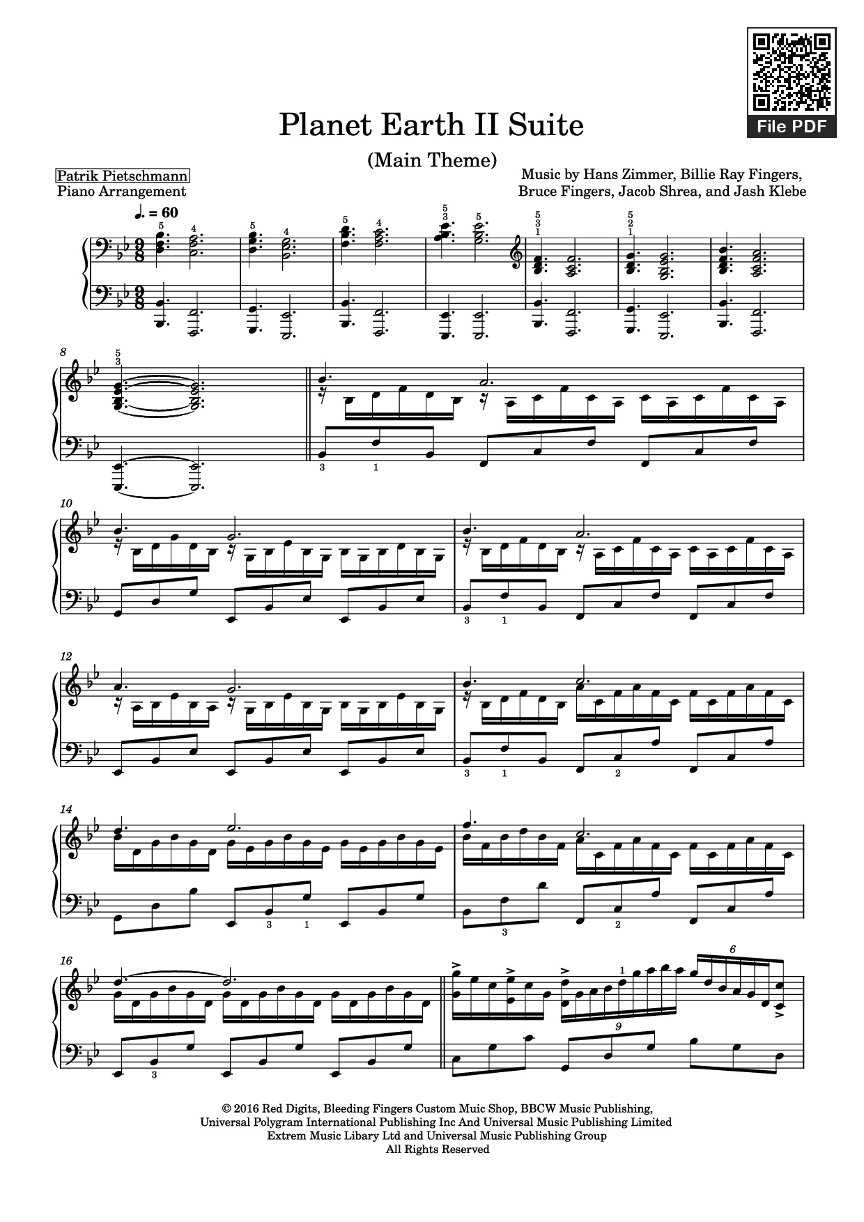 Sheet nhạc PDF bài Planet Earth II Suite Piano