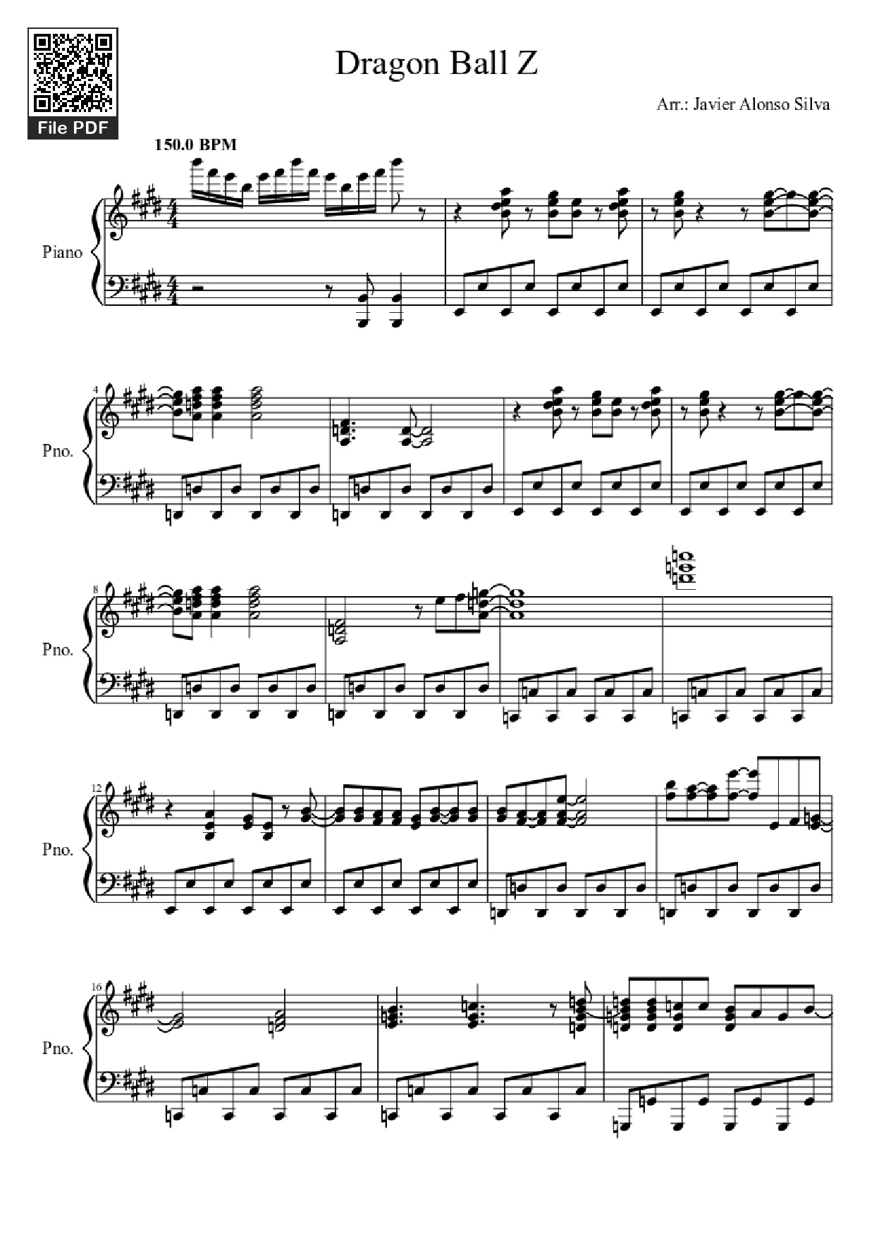 Sheet nhạc PDF bài Dragon Ball Z Piano