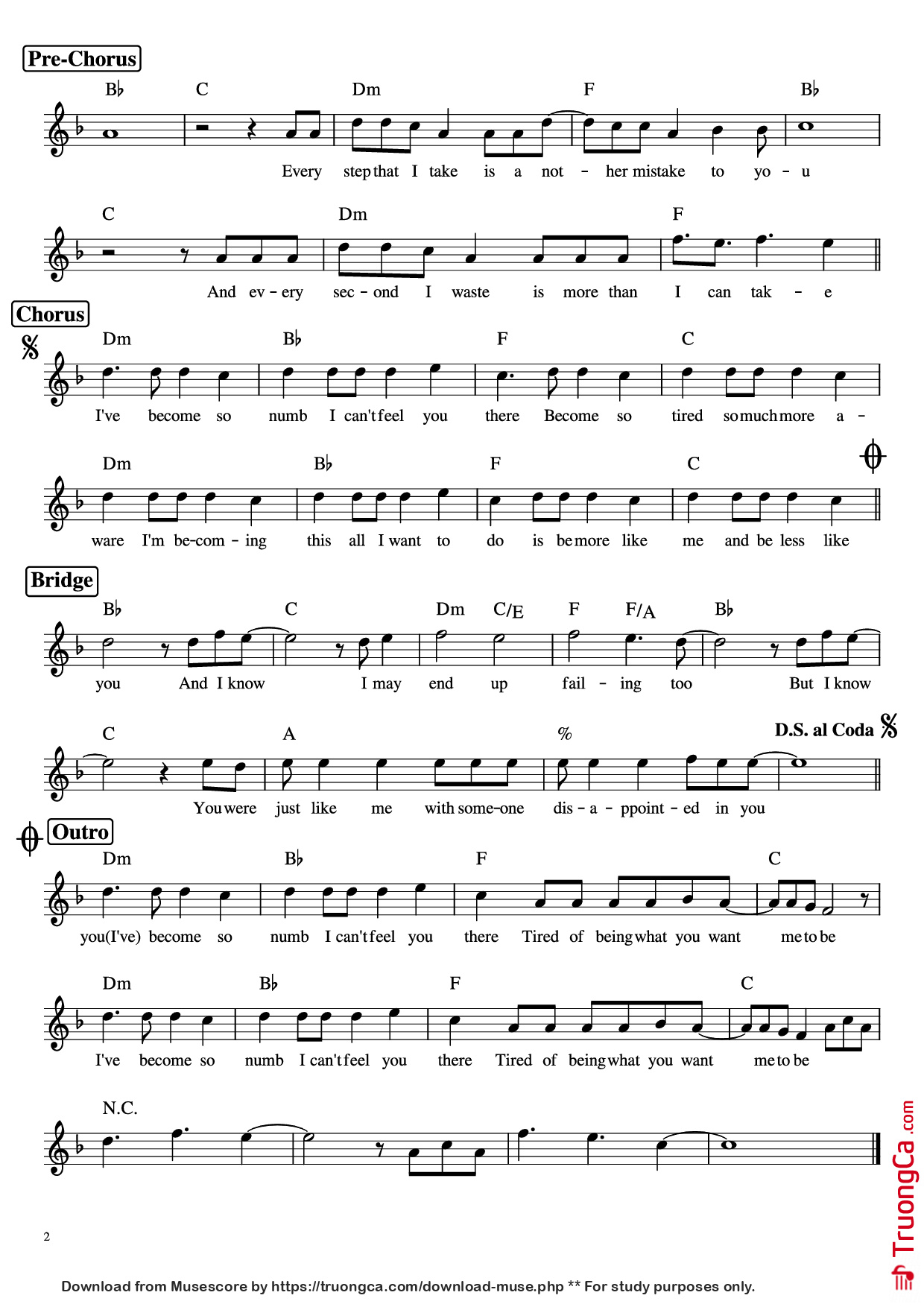 Trang 2 của Sheet nhạc PDF Piano bài hát Numb Piano - Linkin Park