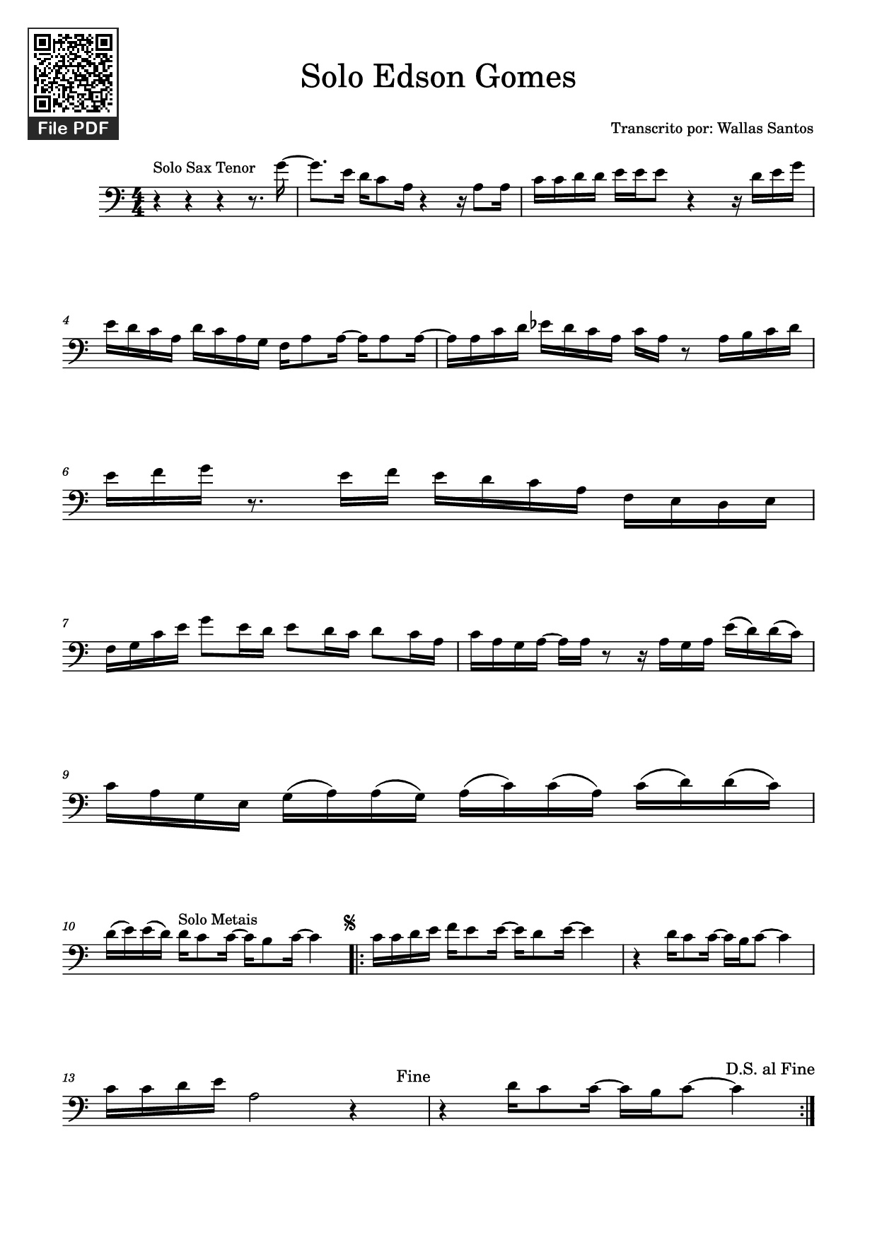 Trang 1 của Sheet nhạc PDF Piano bài hát Solo Edson Gomes Piano - Transcrito por: Wallas Santos