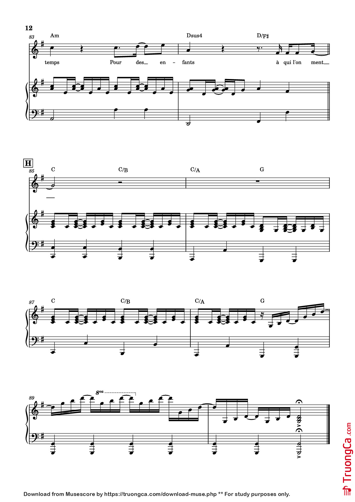 Trang 12 của Sheet nhạc PDF Piano bài hát Qui a le droit Piano - Patrick Bruel
